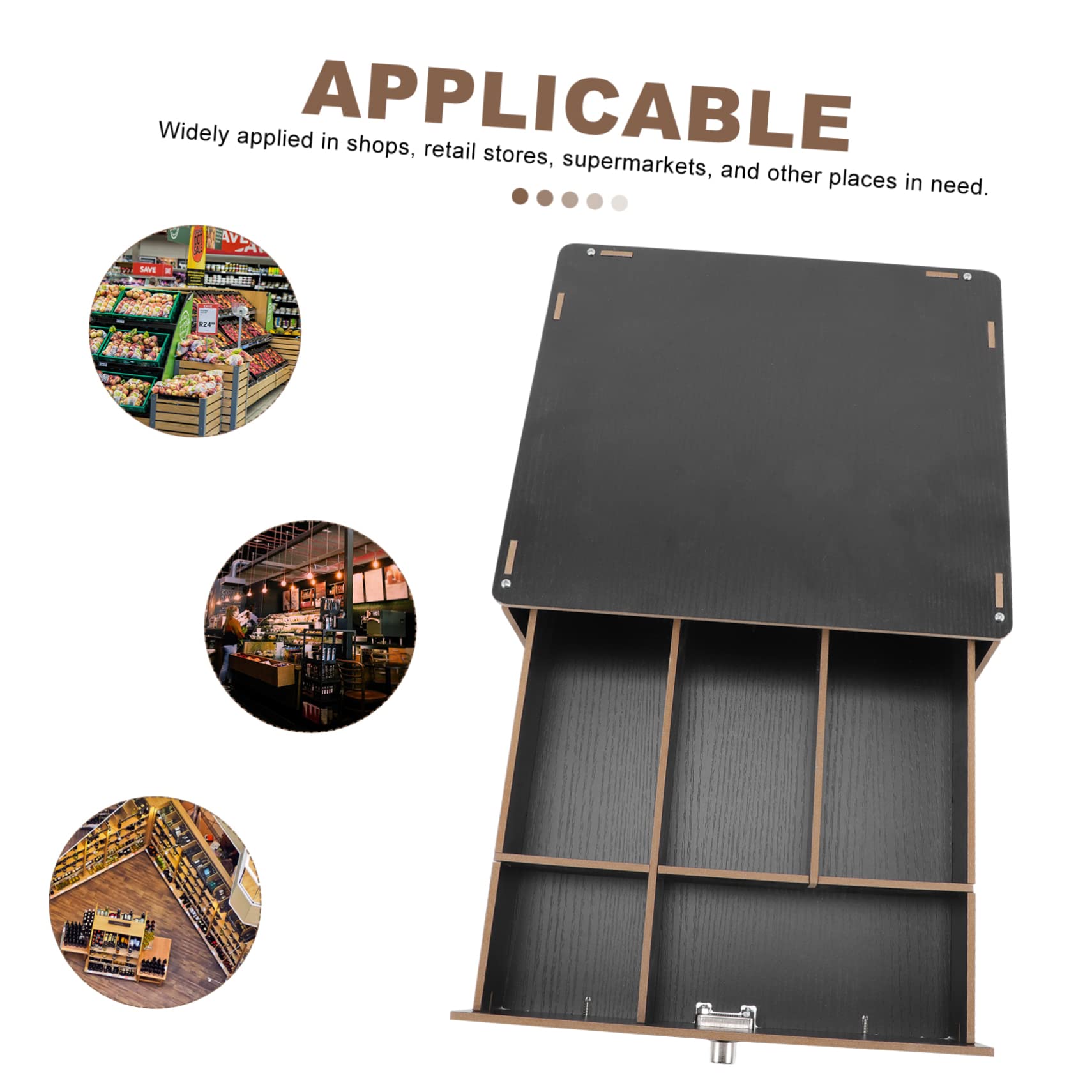 Holzkiste zur Geldaufbewahrung mit Fünffach Gegitterter Münzschale in Schwarz Platzsparendes Design mit Clip Befestigung Geeignet für Münzen und Scheine in Shops und Supermärkten