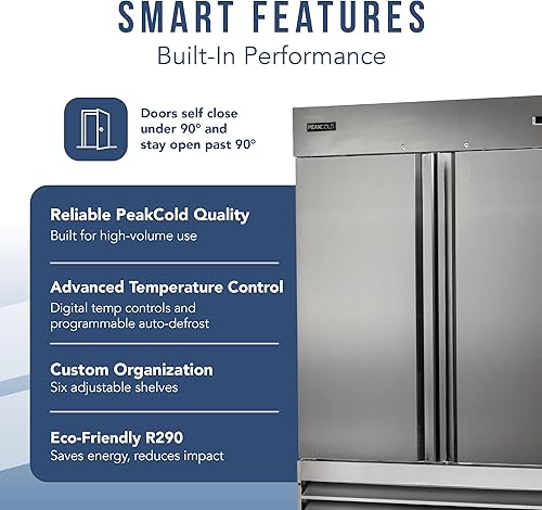 Miniatura 4 de PEAKCOLD Double Door Commercial Refrigerator - 47 Cubic Ft, 54" Wide Stainless Steel Reach-In Commercial Refrigerator with White Internal Lighting