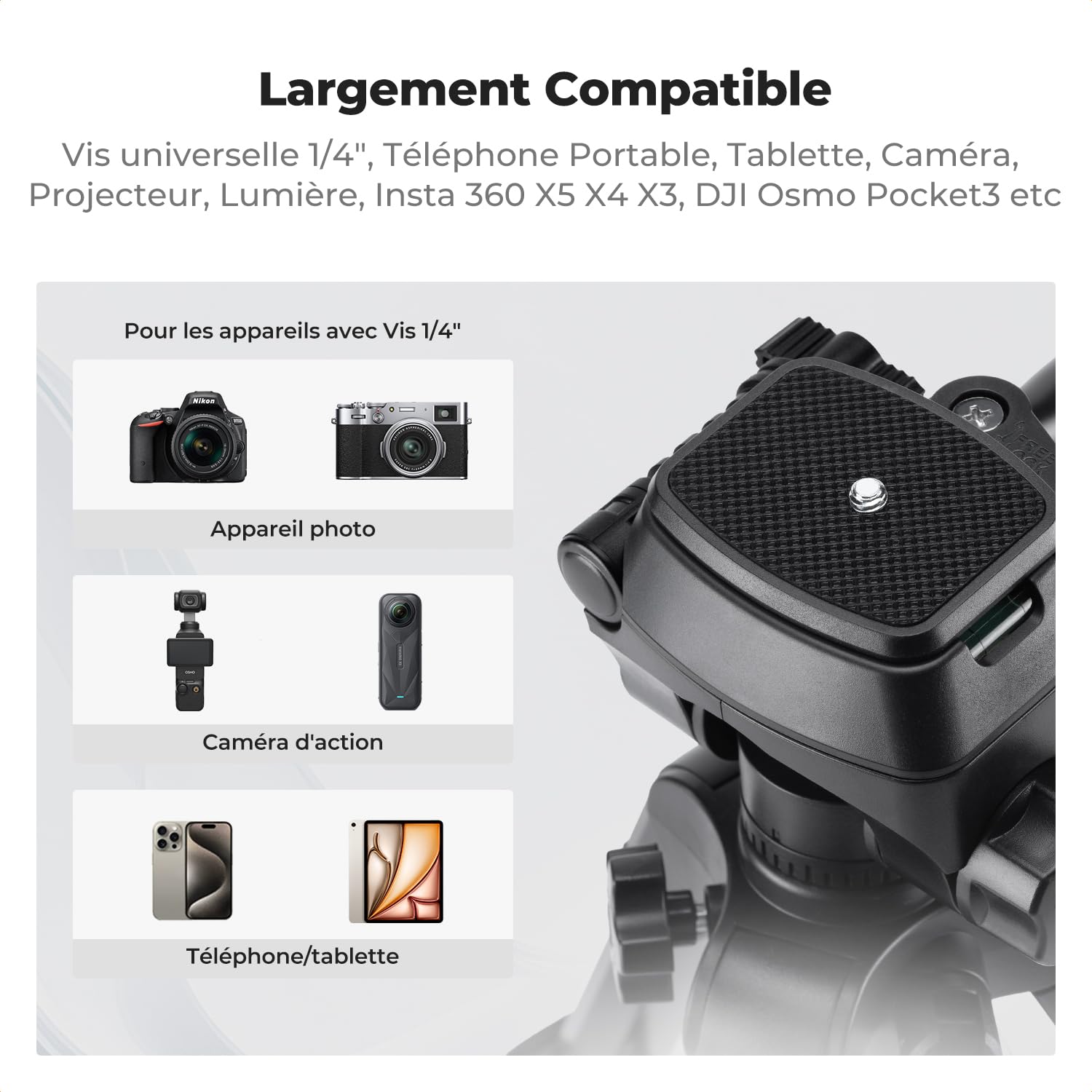 K&F CONCEPT Mini trépied de Bureau pour Appareil Photo, trépied de Table en Aluminium de 63,5 cm avec télécommande, Petit trépied Portable pour appareils Photo Reflex numériques, caméscope, téléphone