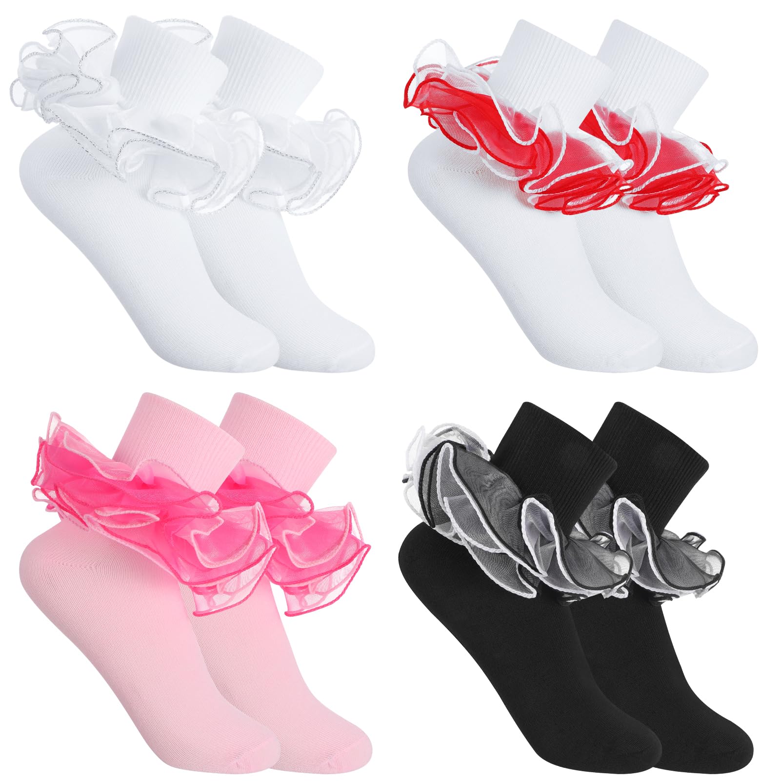 Jspupifip Girls Big Ruffle Socks Soft Cute Classic Toddler