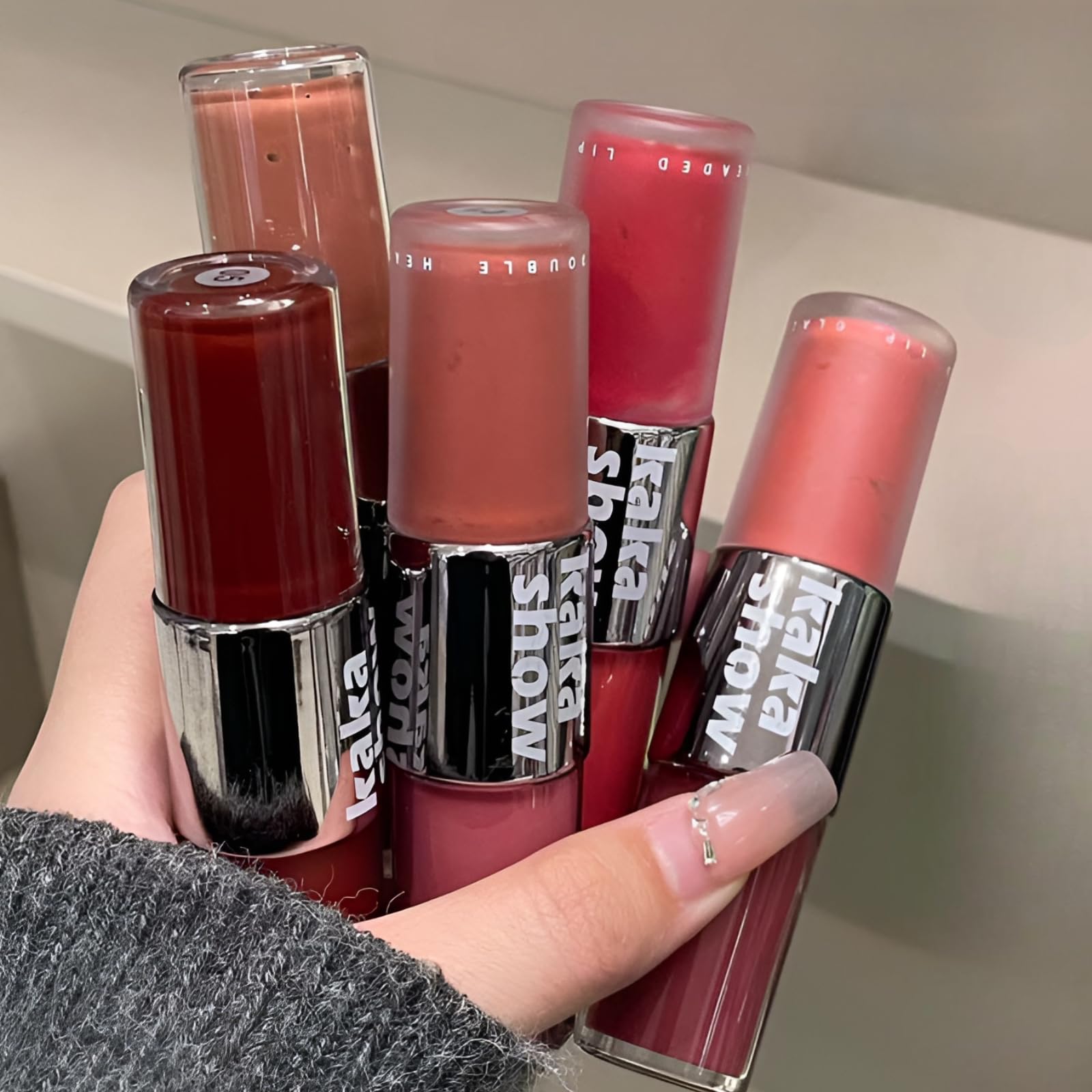 Kaka Show Silk Mist Double Headed Lip Gloss | Dual Finish Matte Lipstick & Lip Gloss Combo | Long Lasting Moisturizing Effect | High Shine Glossy | Waterproof | Cruelty-Free (05#Wine Red, 2.5g+2.5g)-image-21