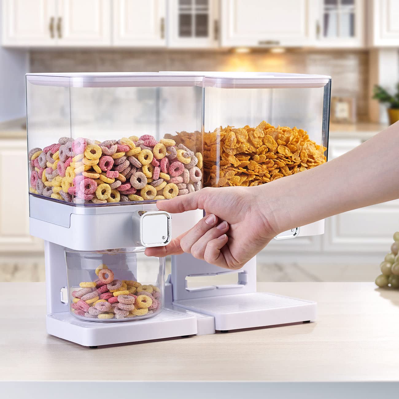 Rosenstein & Söhne Müsli-Box: 2er-Set Doppel-Spender für Snacks, je 33,5 x 30,5 x 16,5 cm, weiß (Behälter für Müsli, Reisspender)
