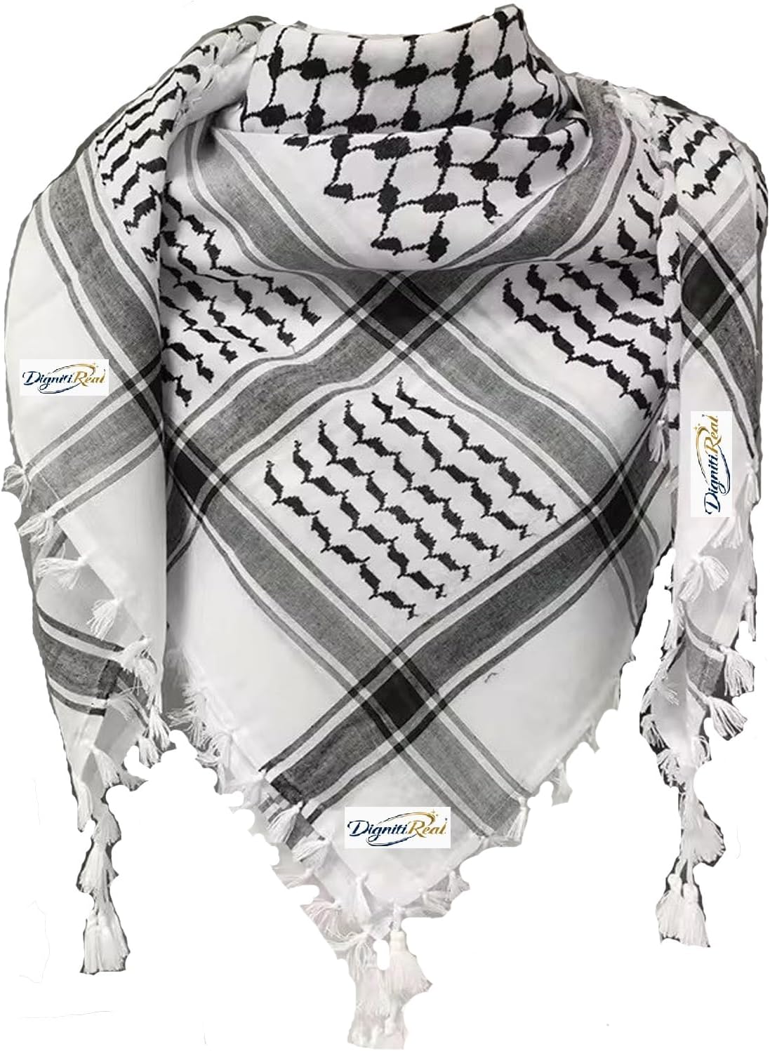 Classic white black arfat shemagh men head scarf ghutra arabian arafat scarf army miltary scarf Large size 48 x 48 inch palestine scarf for men and women
