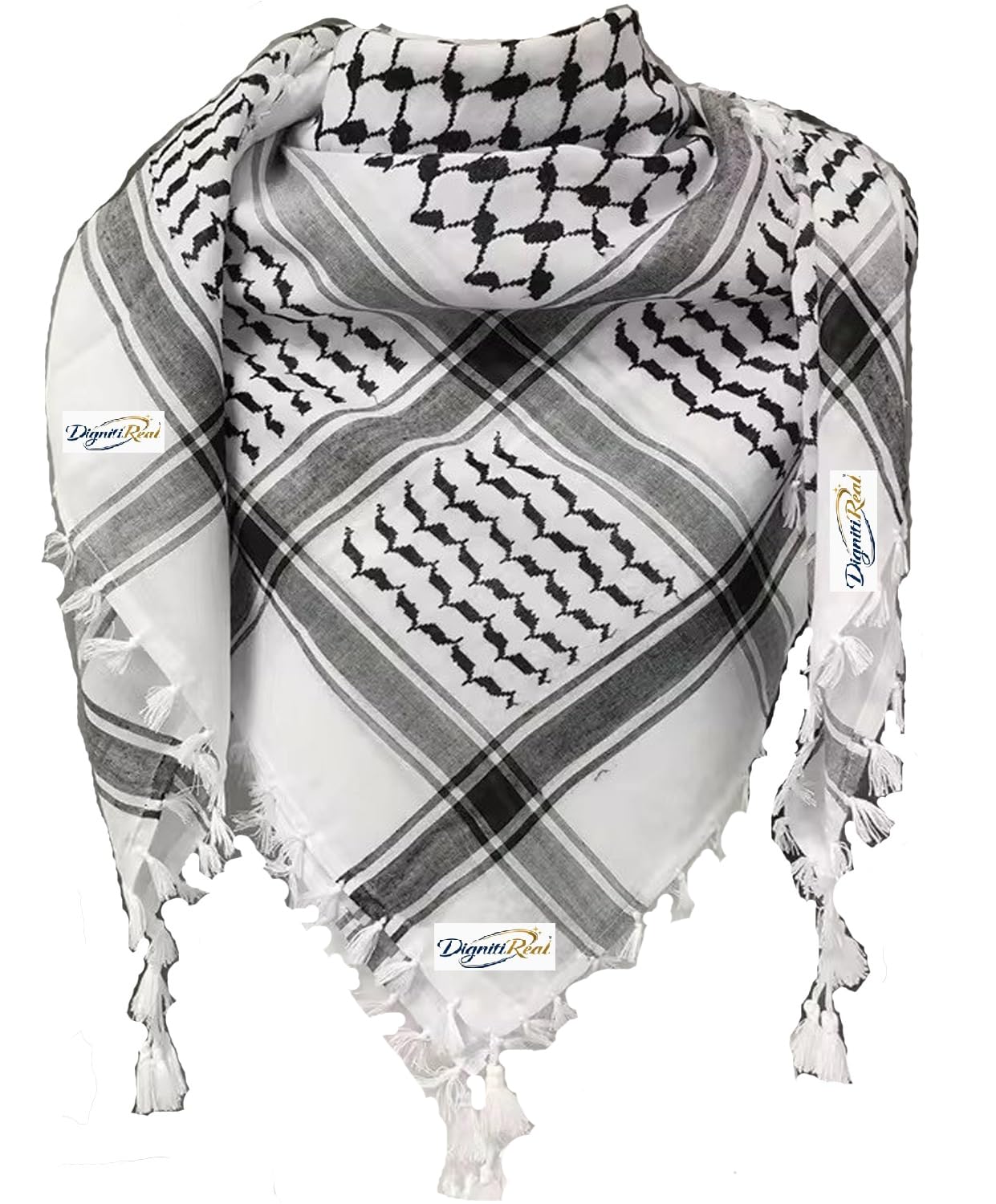 Classic White Black Shemagh Men Cotton Head Scarf Ghutra Arabian Arafat Army Military Multi-Purpose Large Size 48 x 48 Inch Palestine Scarf-image-46