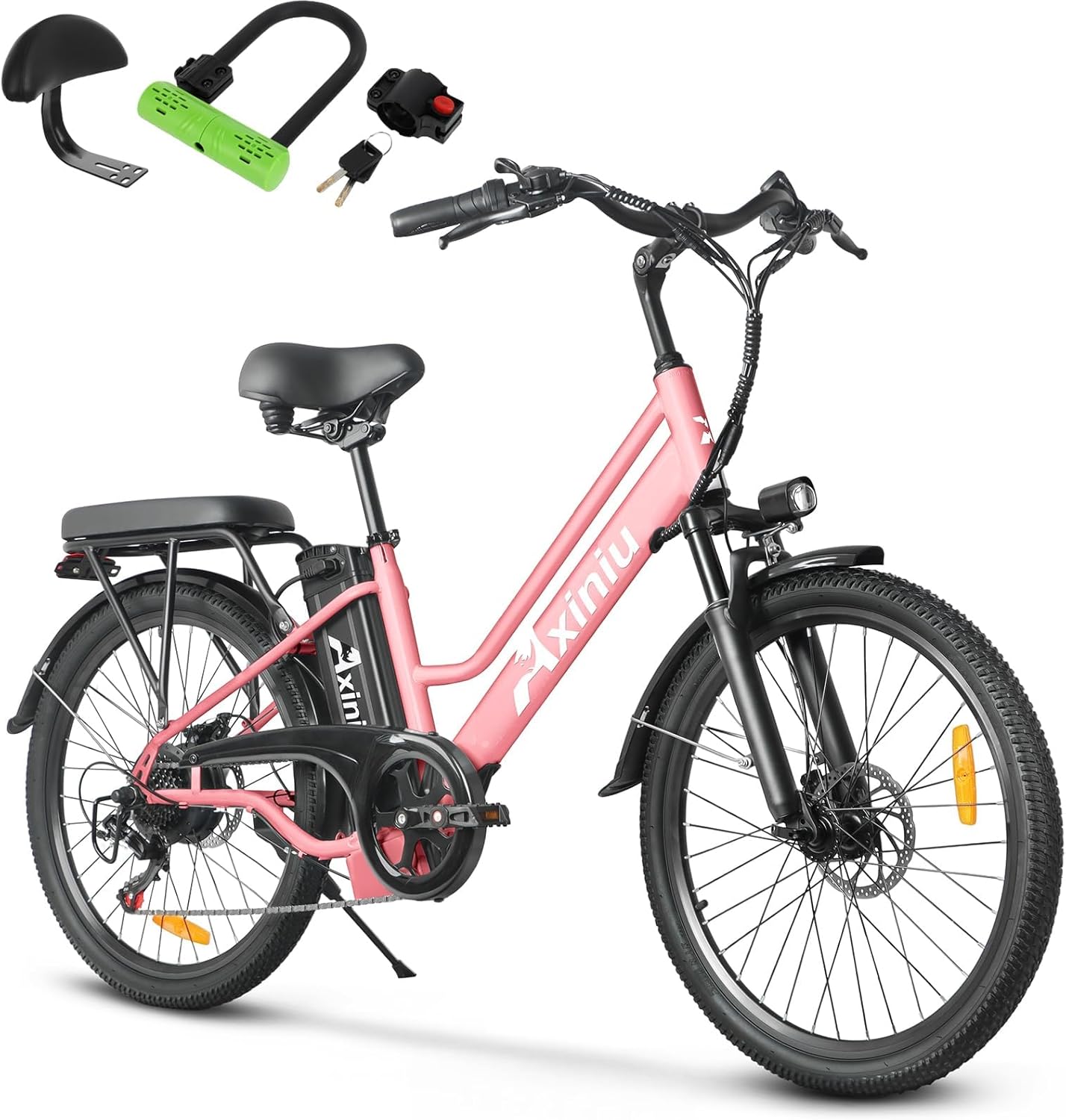 24 Inch Electric Bike for Adults, 48V 20AH Removable Battery, Peak 750W Motor 22MPH, Up to 50 Miles, 7 Speed Dual Shock Absorber, City Cruiser Commuter Bicycle