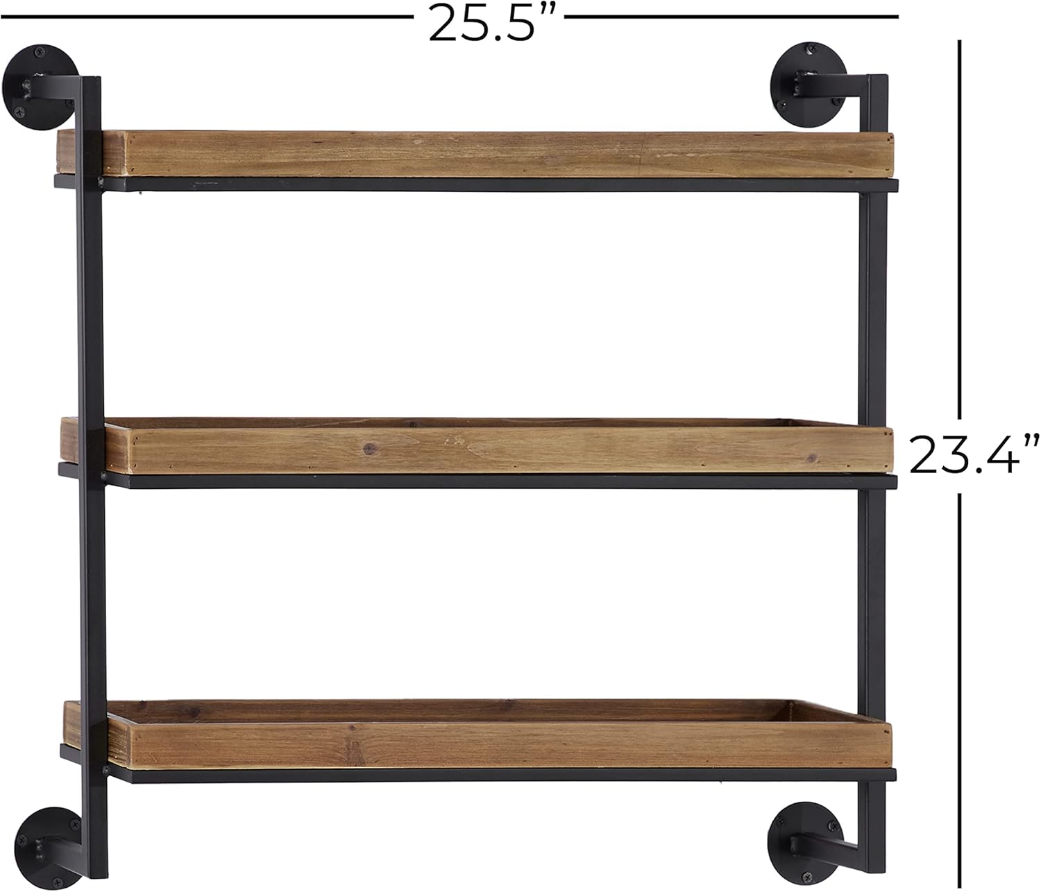 Deco 79 Metal 3 Shelves Wall Shelf, 26" x 23" x 7", Brown