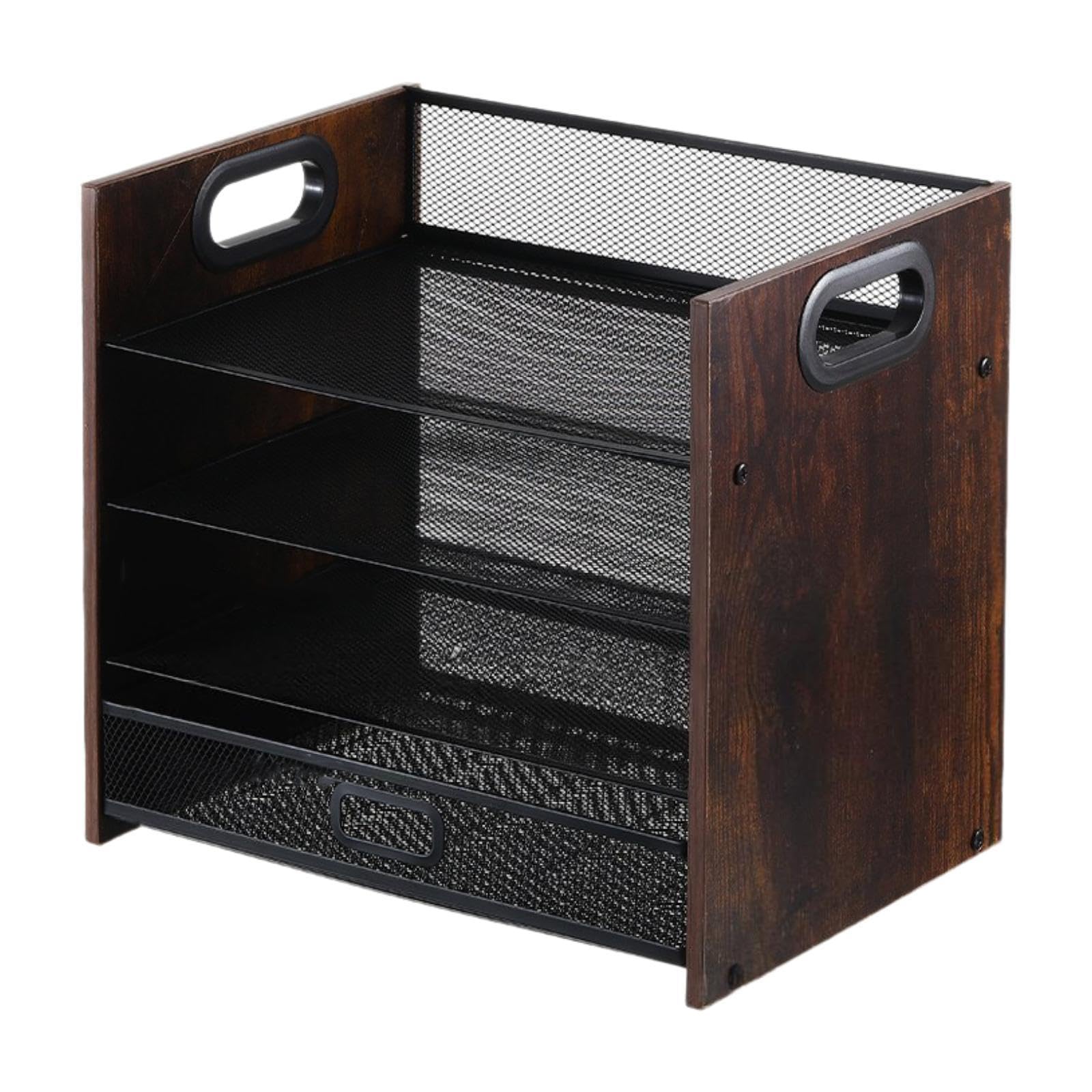 harayaa Schreibtisch-Datei-Organizer, Schreibtisch-Organizer aus Holz mit Schublade und Griff, Papierablage aus Holz für Zuhause, 4-stufig