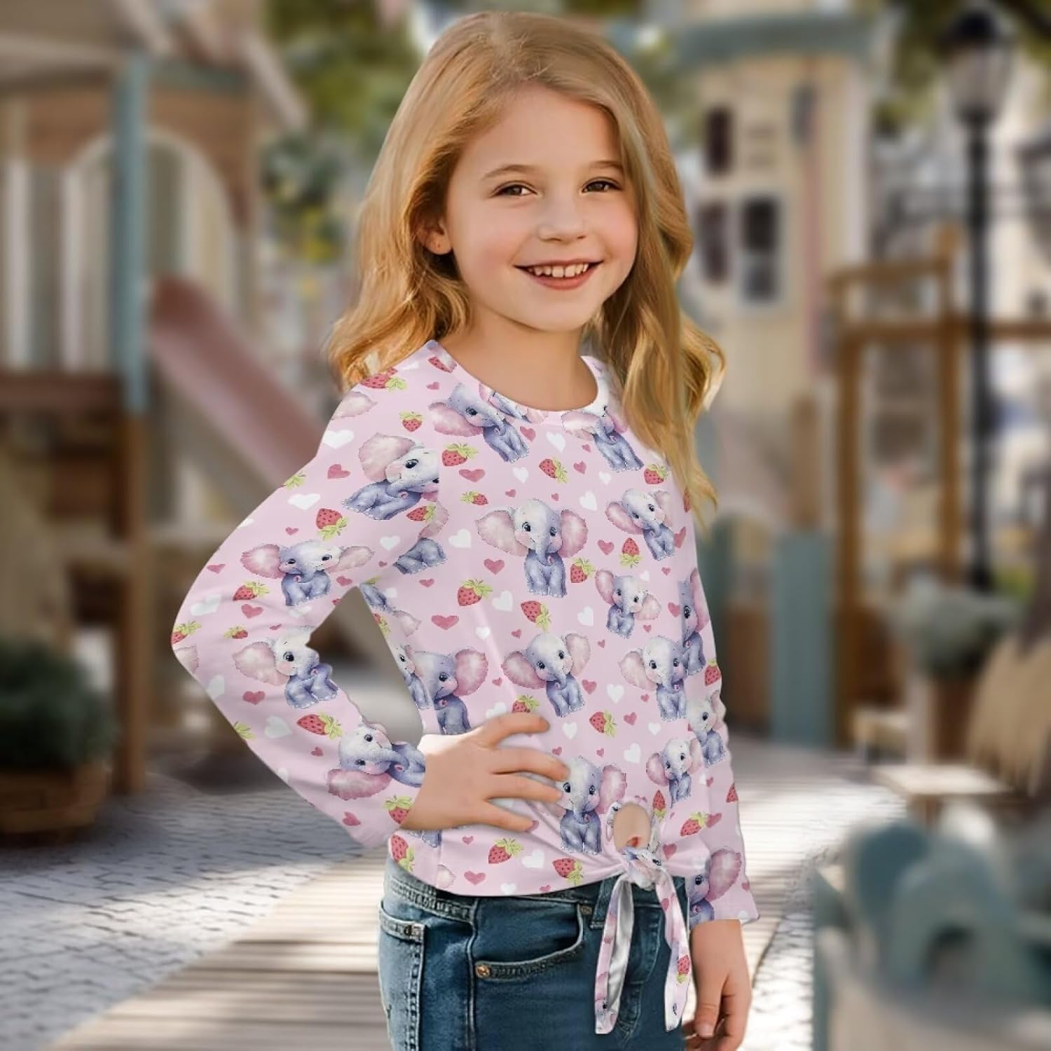 Girls T Shirts Crew Neck Kids Sweatshirt Long Sleeve Tie Knot Front Top Teens Clothes Girl Tees Size 5-12