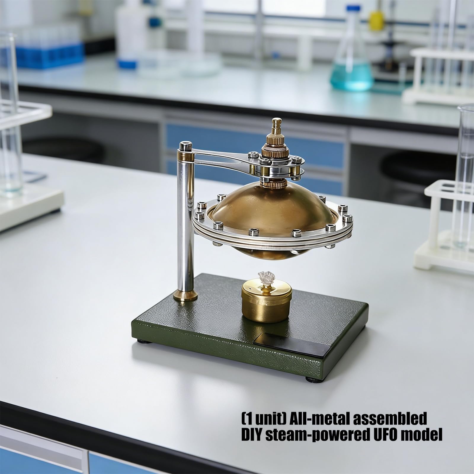 Zusammenbau einer Dampfmaschine, fliegende Untertasse, Modell aus Metall, Dampfmaschinenmodell, Physik Lehrhilfe für die Demonstration Klassenzimmer, einfache