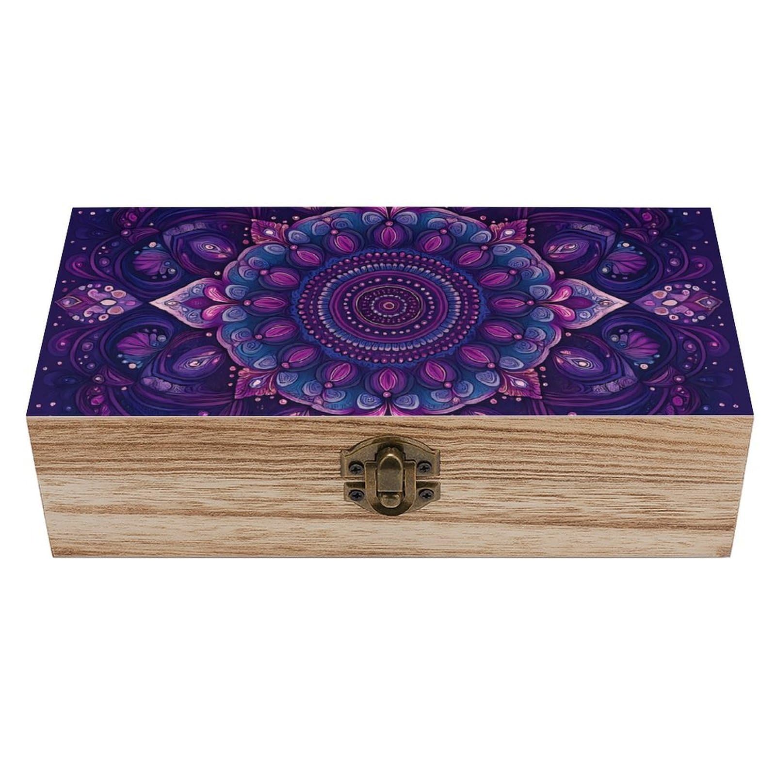HLBSDM Fantasy Ethnic Purple Mandala Retro Wooden Storage Box Jewelry Art Gift Boxs Decorative Keepsake Boxes