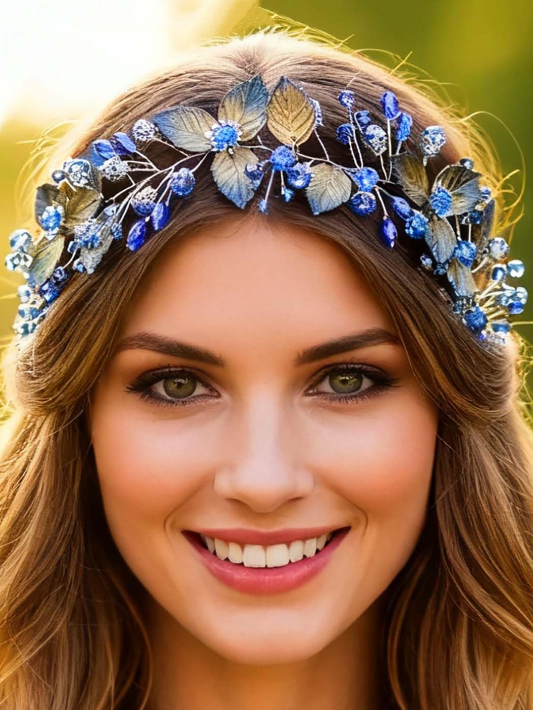 IYOU Bridal Wedding Hair Vine Blue Leaf Headband Crystals Guest Bride Bridesmaid Hair Accessories for Women - Image 3