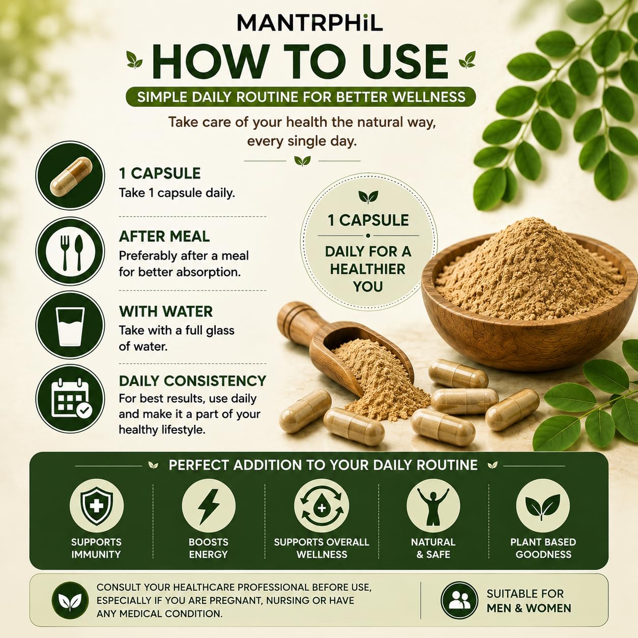 Moringa MaxHerb Capsules | Moringa Essential Nutrition | 100% Natural Moringa Leaf Extract with Vitamins A, C, E | Supports PCOS, Hormonal Balance, Energy, Skin | Vegan, Pack of 60 — Amazon image 5