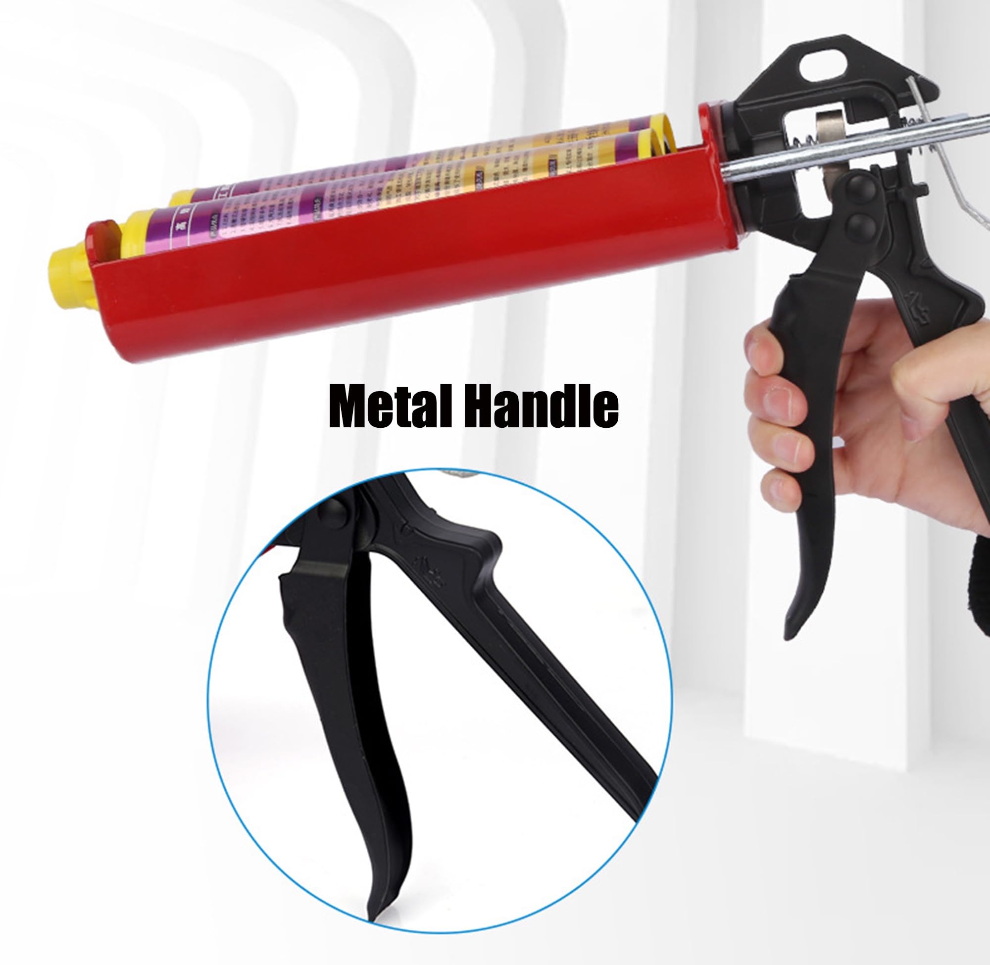 Pistola de calafateo de doble componente, para 400 ml/399.2 ml (relación de mezcla 1:1), pistola epoxi adhesiva de unión de panel, pistola de calafateo de silicona de doble componente que ahorra mano