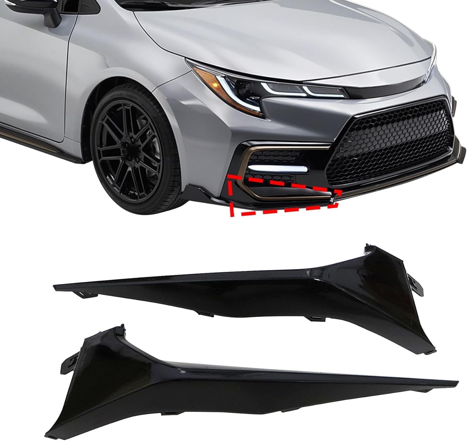 XQSMWF Pair Front Bumper Cover Lower Trim Molding Lip Spoiler Grille, Compatible with Toyota Corolla SE XSE 2020 2021 2022 Replace# 5211302030 5211302040