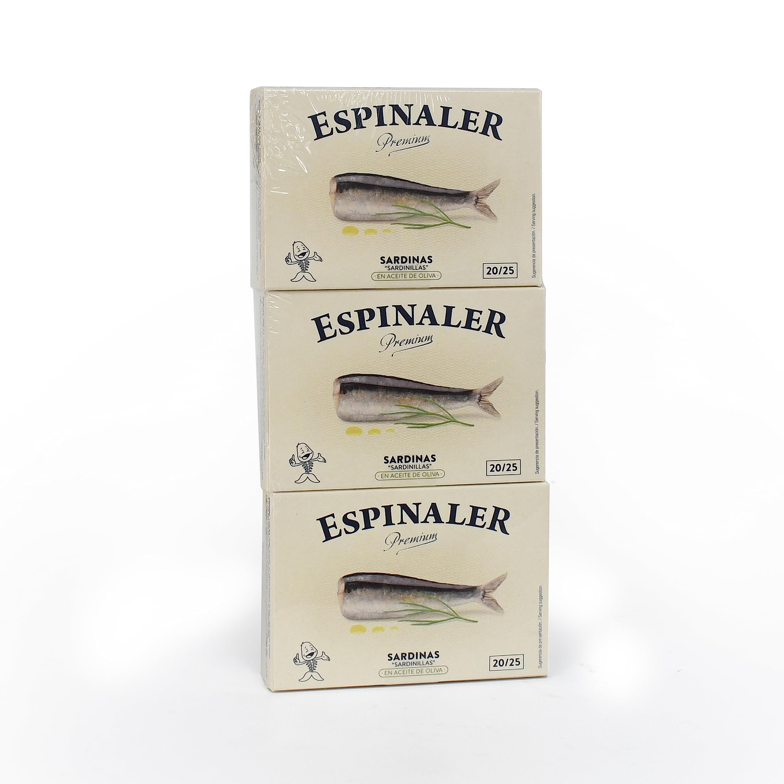 Espinaler Sardine Premium in olio d'oliva - Confezione da 3 lattine da 20-25 sardine in scatola - Sardine in scatola gourmet in olio - Sardine per l'aperitivo o per cucinare.