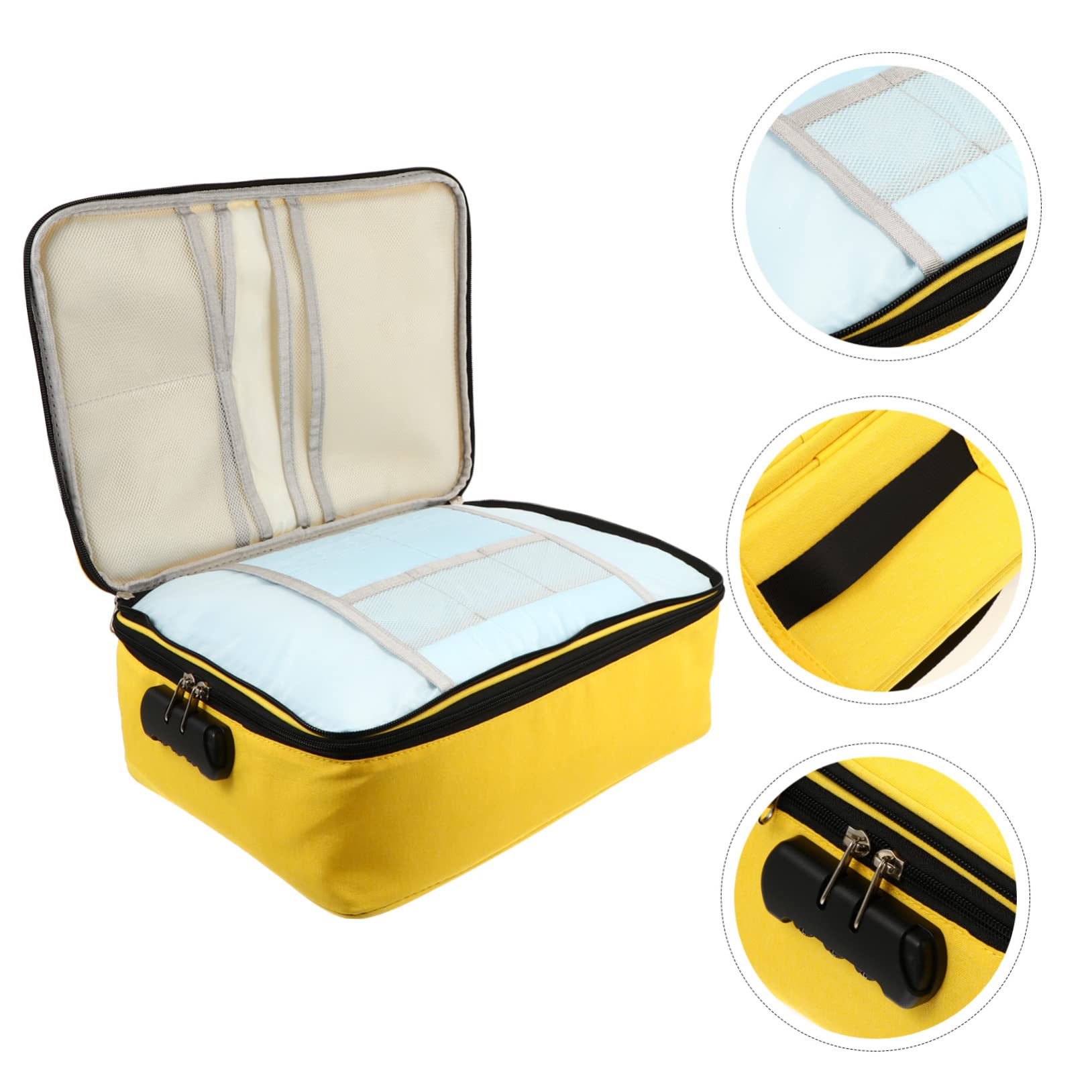 MAGICLULU Borsa Porta Documenti Viaggio Grande Capacità con Lucchetto | Tessuto Cationico Giallo, Doppia Cerniera con Codice, Cuciture Strette e Protezione Acqua