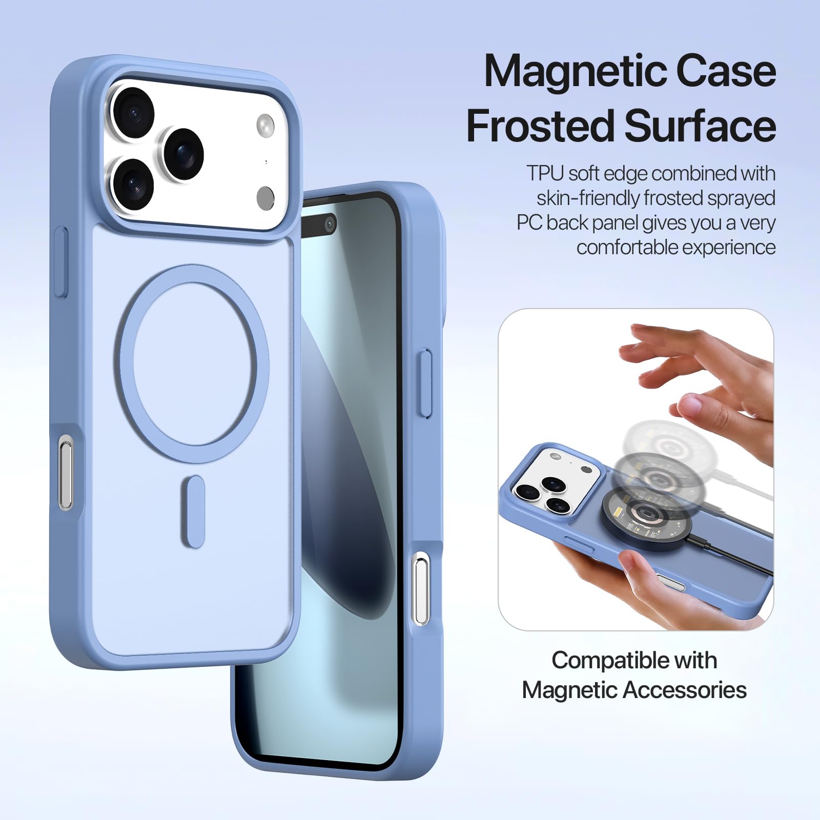 Etui portfelowe na iPhone'a 17, kompatybilne z Magsafe 2 w 1, magnetyczne, zdejmowane etui na karty blokujące RFID, skóra PU, zamek błyskawiczny, etui ochronne z paskiem na nadgarstek, niebieskie