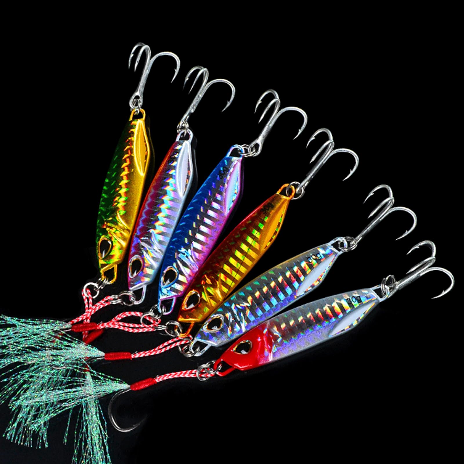 Leurres de pêche, 6 leurres métalliques (10 g, 15 g, 20 g, 30 g, 40 g, 50 g), appâts durs pour la pêche sur Glace, leurres coulants, jigs de mer, matériel de pêche