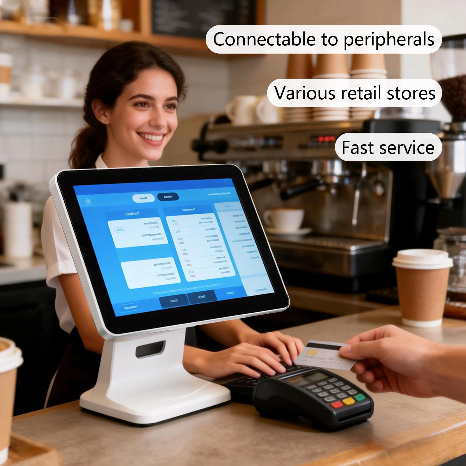 Caja Registradora, Terminal Pos con Pantalla Táctil De 15,6" para Comercio Minorista Y Restaurantes,Ángulo Ajustable con una Mano,para Comercio Minorista, Restaurante, Tienda