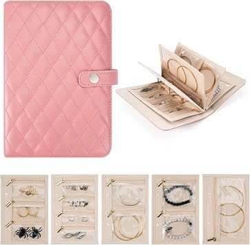 Travel Jewelry Organizer, Jewelry Storage Book Ring Binder with Clear Zipper, Velvet Jewelry Pouches Bags for Journey-Rings Necklaces Bracelets Earrings, Christmas Gifts for Women