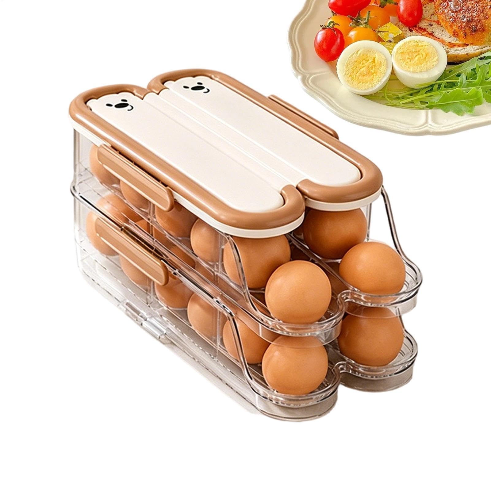 Dispensador de huevos de 2 niveles automático y transparente para la nevera