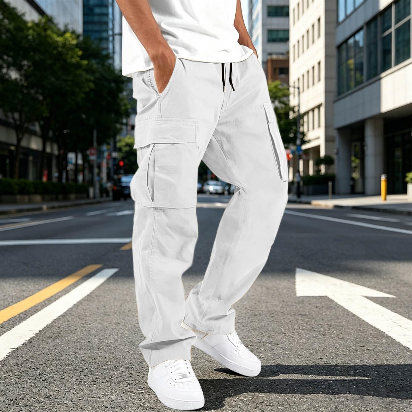 Cargohose Herren Lange Jogginghose Outdoorhose Baggy Hose Freizeithose PantsLang Jogger Sporthose Elastischer Taille mit Kordelzug Sweatpants Taschen Lang