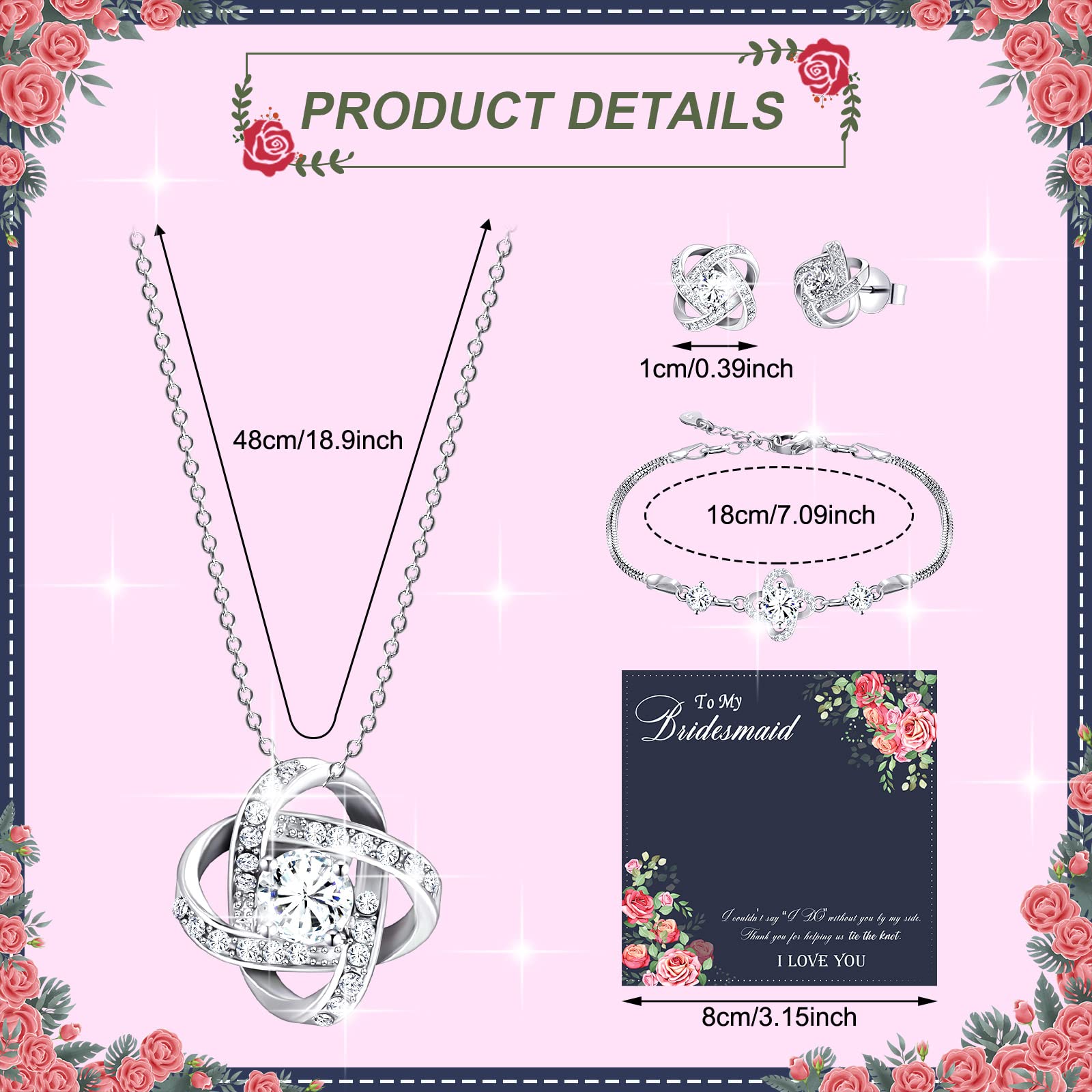 Yinkin 6 Bridesmaid Jewelry Sets Silver Wedding Jewelry Sets Will You Be My Bridesmaid Necklace Earrings Bracelet with Card Proposal Gift for Women Bridal Costume Accessories