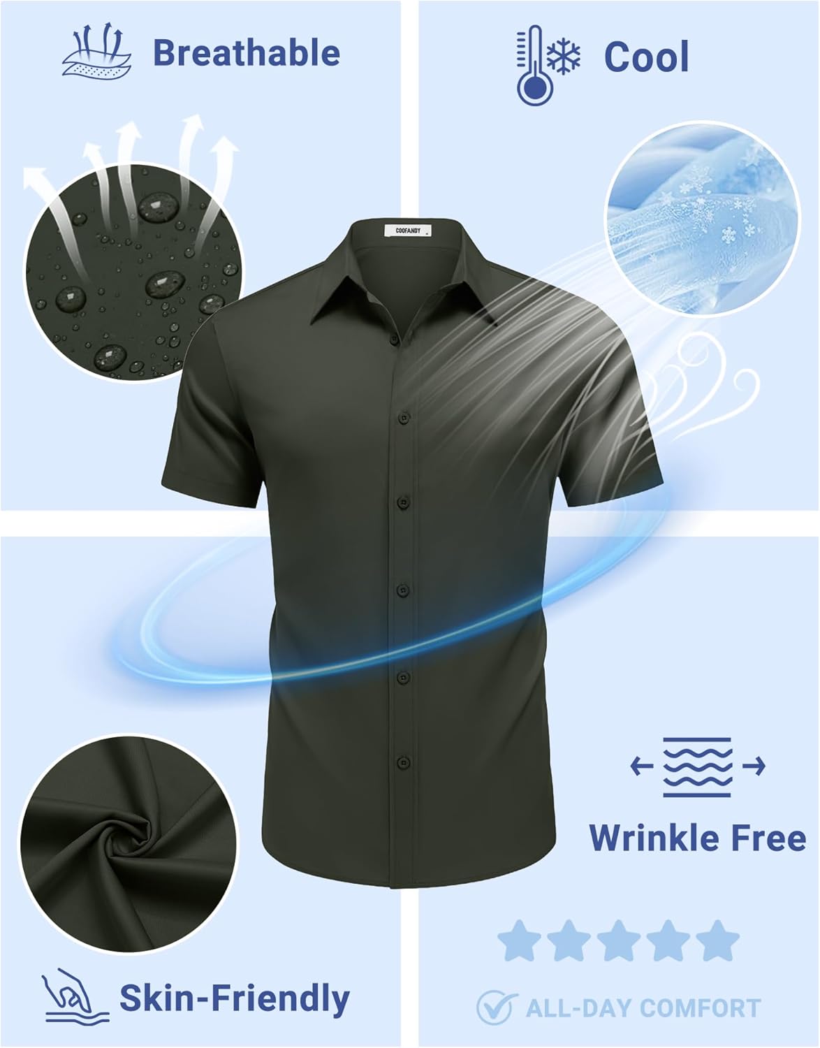 COOFANDY Men's Wrinkle Free Button Down Shirts Short Sleeve Casual Shirts Summer Stretch Dress Shirt for Men - Image 4