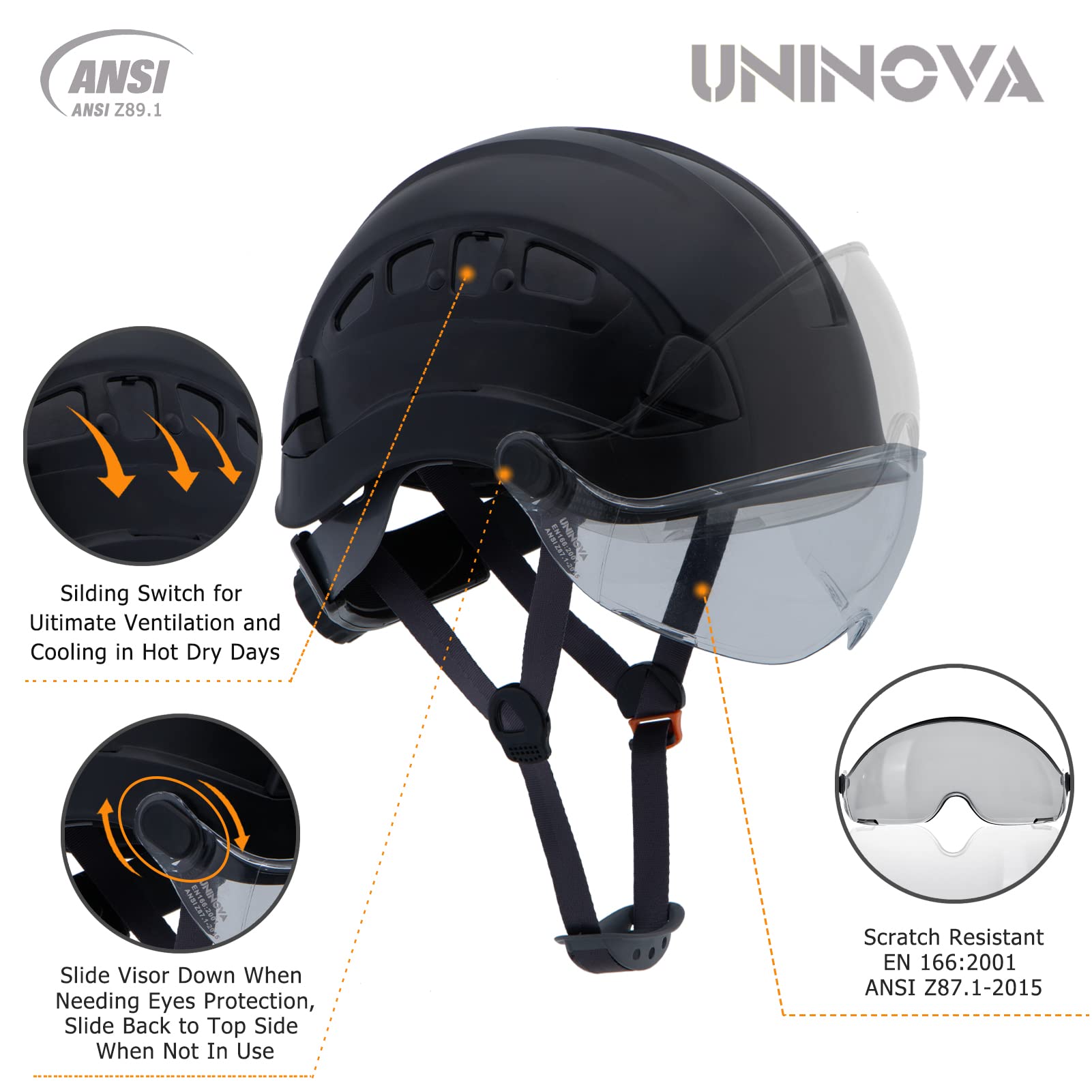 Safety Hard Hat - ANSI Z89.1 Approved Helmet Adjustable - 6-Point Ratchet Suspension & OSHA Hardhats