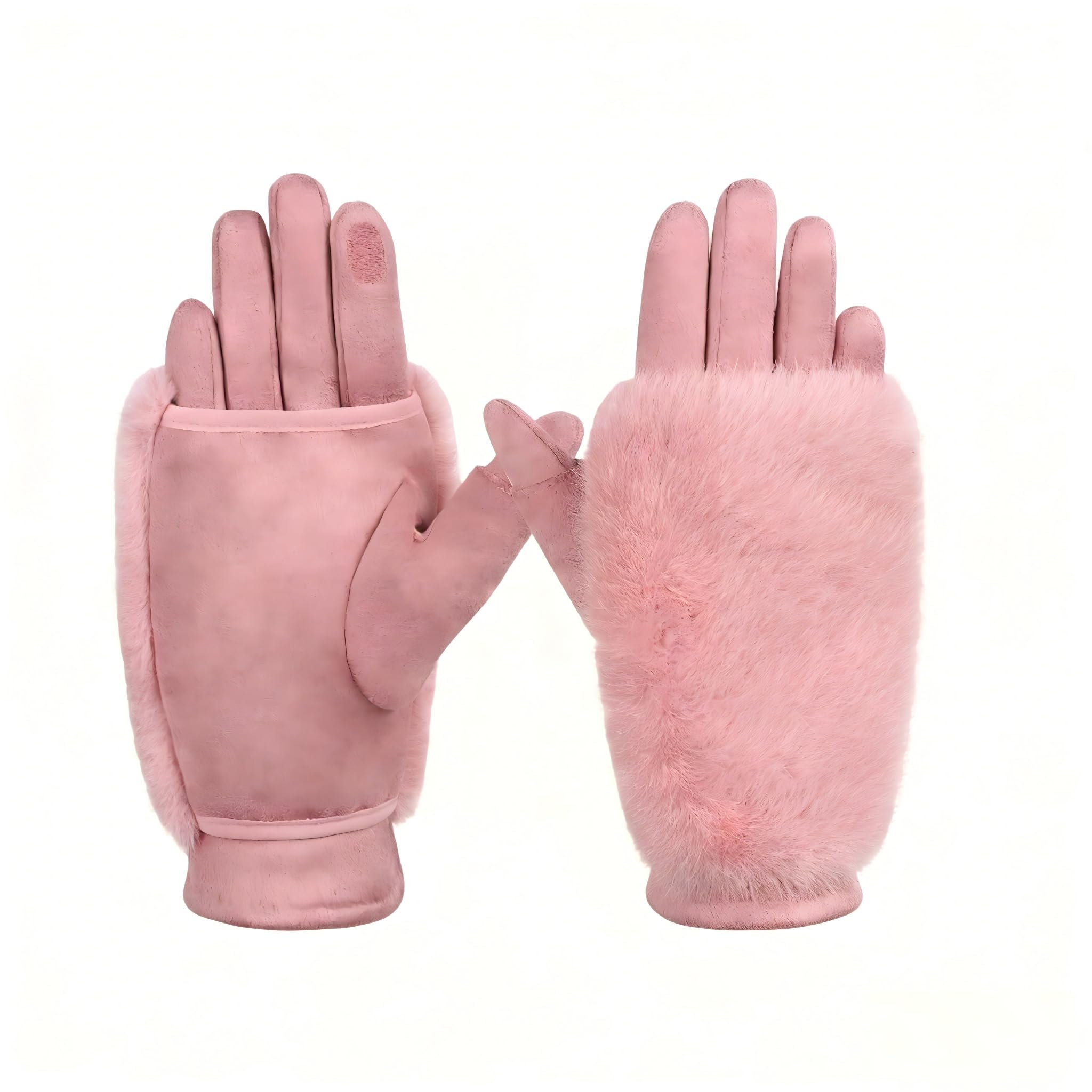 Minicoco Women Gloves Winter Warm Knitted Thermal Gloves (Pink)