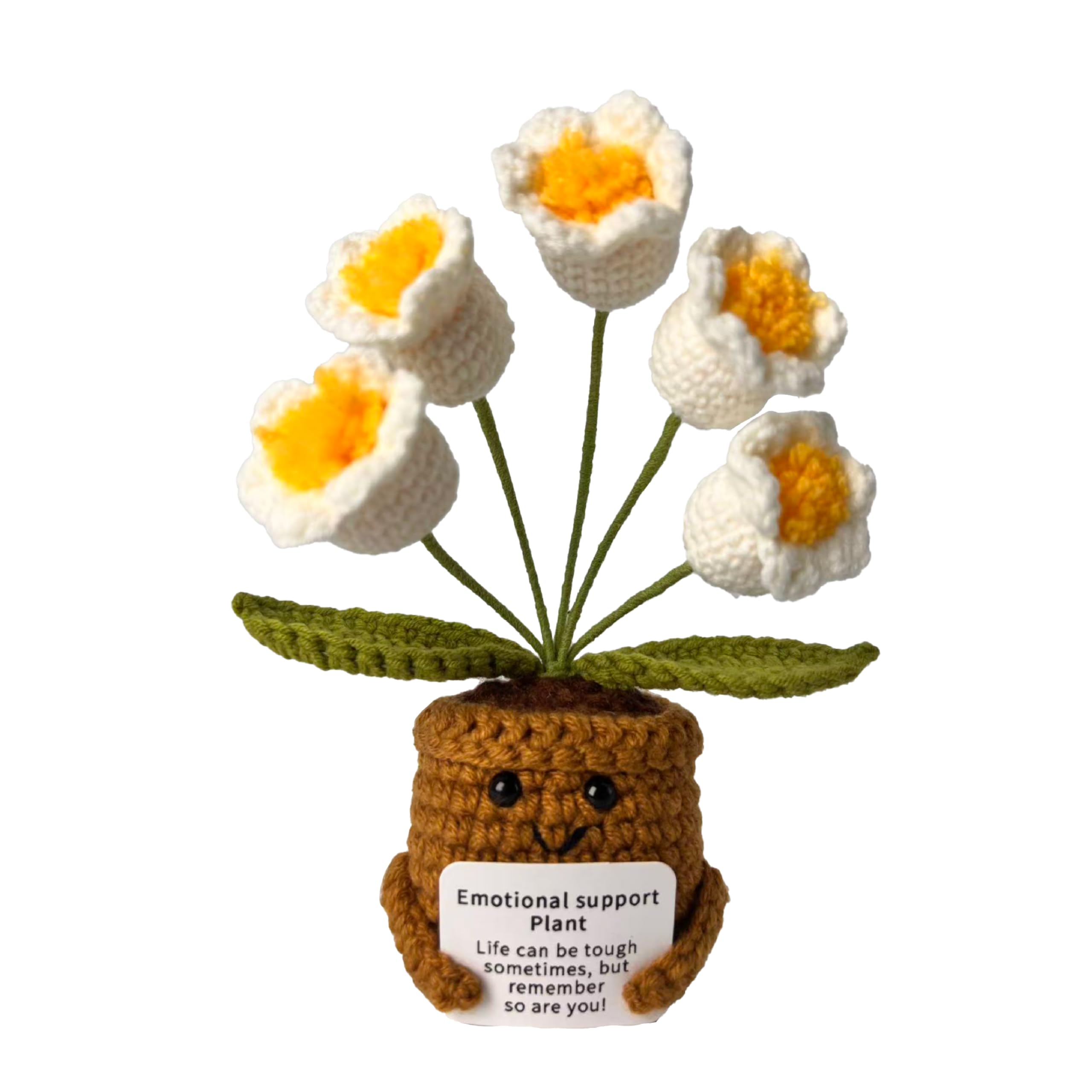 ZRXKSOPP Positive Flower Handmade Knitted Wool Plant with Positive Card, Encouragement Knitting Toy Present for Easter Christmas Valentine's Day