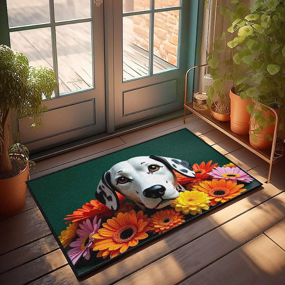 Paillasson personnalisé dalmatien pour égayer votre entrée de maison fleurie