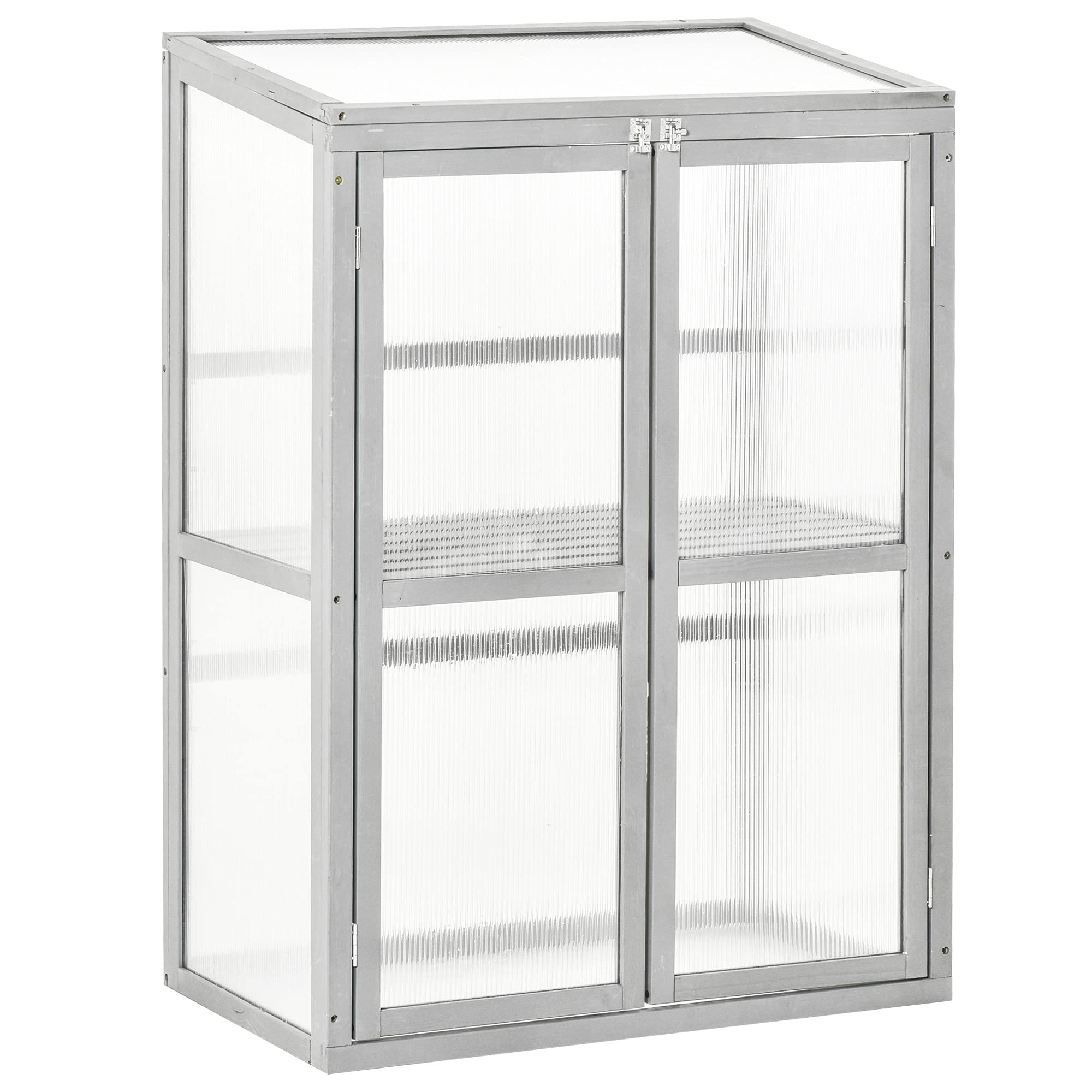 Outsunny Wooden Cold Frame Greenhouse, Shelf, 76 x 47 x 110cm, Light Grey