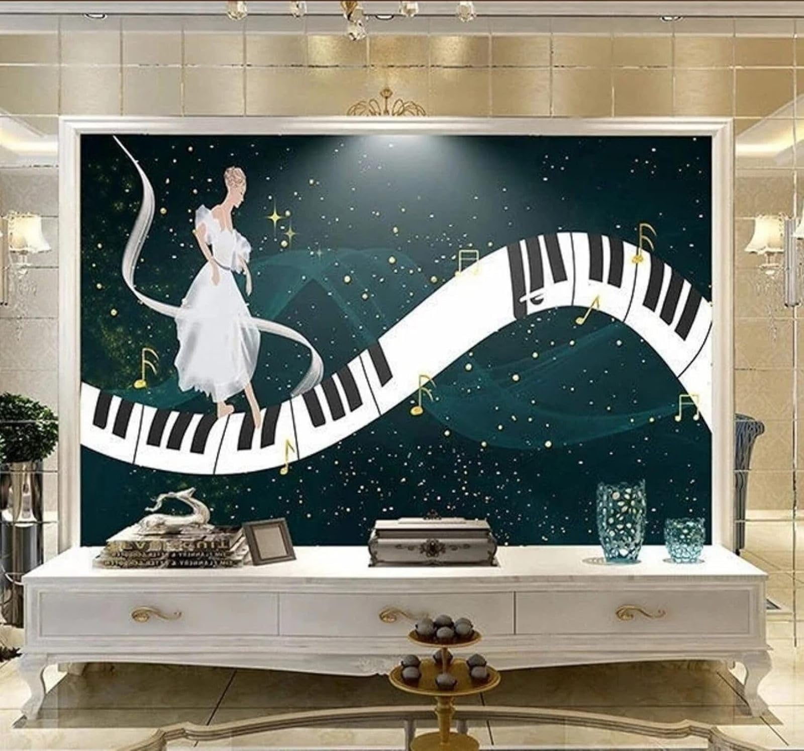 Tzxztt Creative Art Music Piano Dancer Modern 3D Wallpaper Premium Textured Silk Neutral Tones Material Ideal for Living Room Bedroom-400cm×280cm