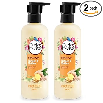 Buds & Berries Ginger & Vetiver Anti Dandruff Shampoo No Sulphate No Paraben - 300 ml | Pack of 2 (600 ml)