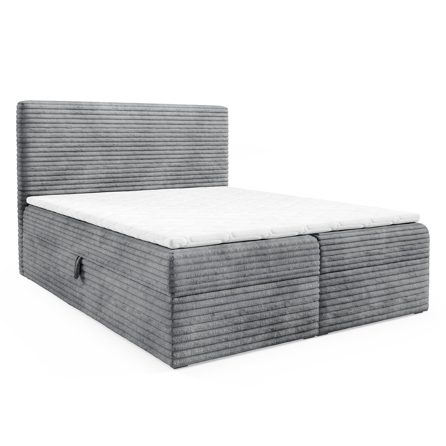MEBLINI Boxspringbett mit Bettkasten - 160x220 - H4/Grau Cordstoff - Talia - Gepolstert Doppelbett mit Matratze und Topper - Polsterbett mit Stauraum - Bett mit Kopfteil - Stauraumbett