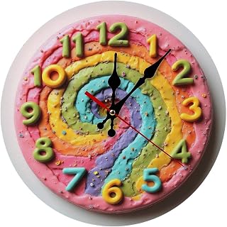 Rainbow Swirl Cake with Number Decorations 2D-gigapixel-standard-width-3000px Wall Clock, Silent Non Ticking, Clock Decorative for Home Kitchen Living Room Office Bathroom Bedroom(10 Inch)