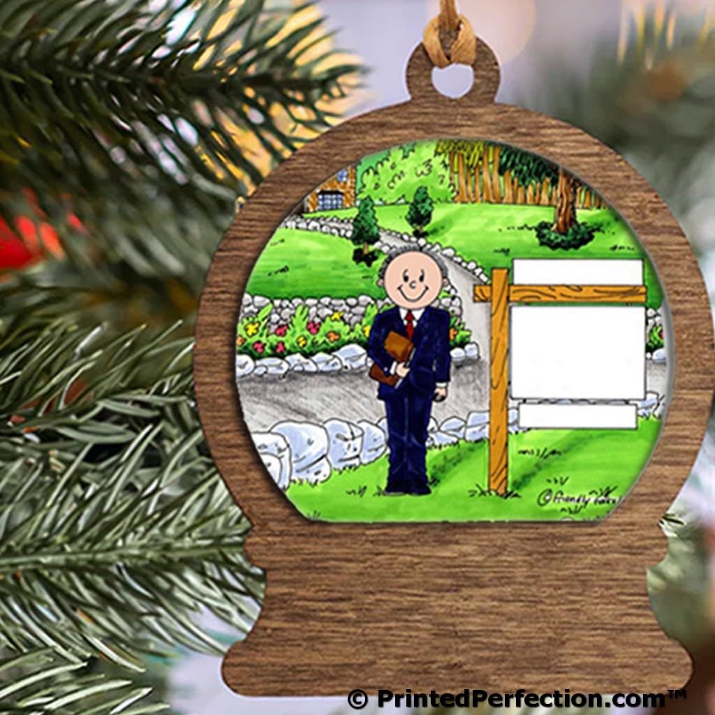 PrintedPerfection.com Personalized Realtor - Male Wooden Snow Globe Shaped Christmas Ornament