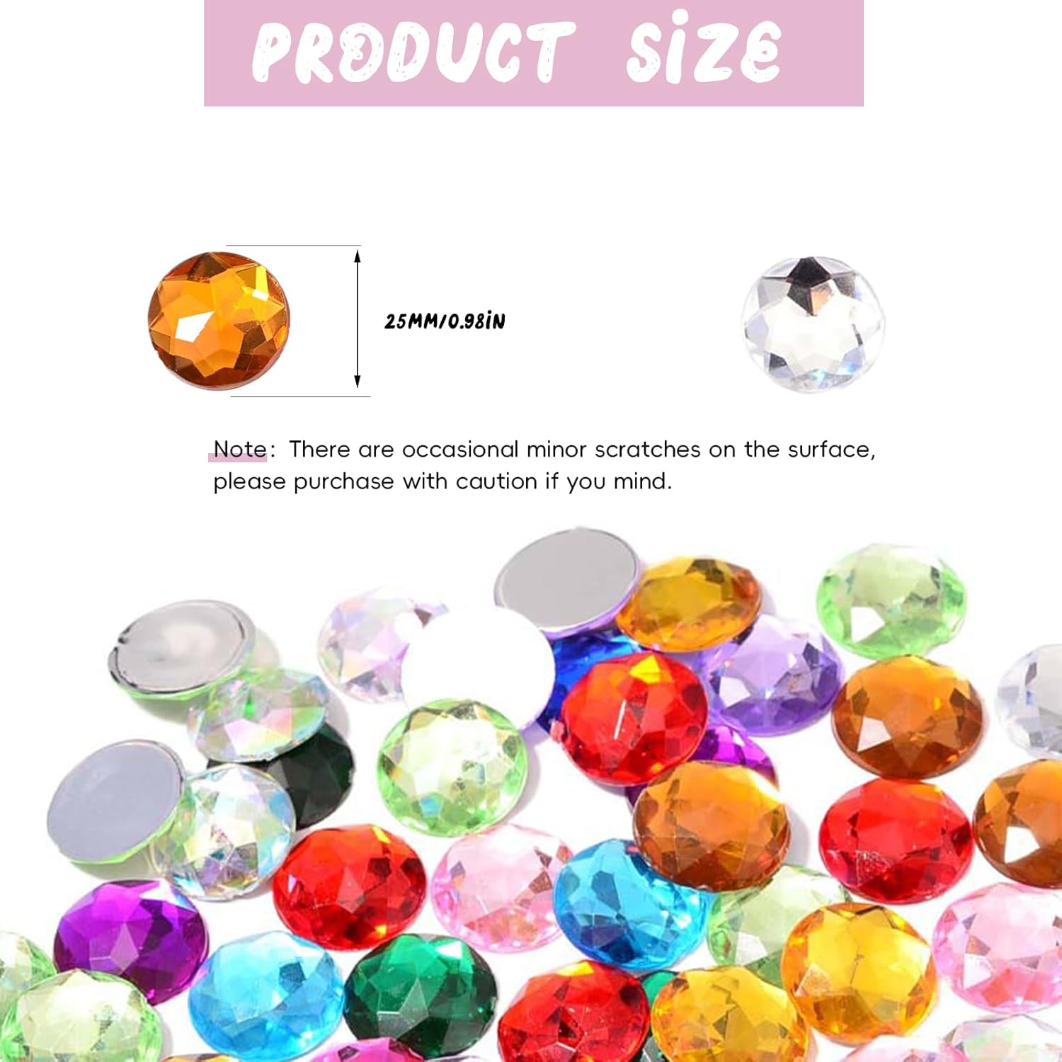150Pcs 25MM Flat Back Round Acrylic Rhinestones, Round Acrylic Big Flatback Gems, Colorful Plastic Glitter Gems, Cosplay Gems Jewels for Costume Jewelry Making Invitation Wedding Craft Decoration - Image 2