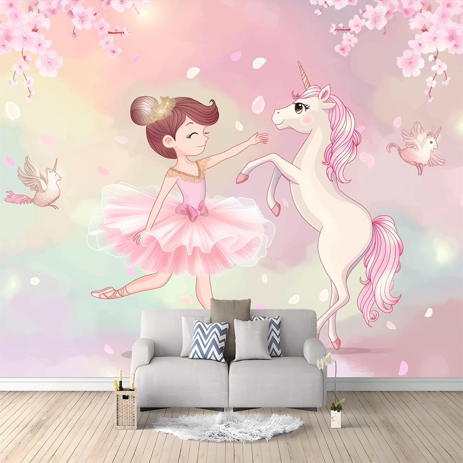 Aodafei Tapisserie Murales Anime Japonaise Rose Chat,Tenture Murale pour Decoration Chambre Ado Fille Anime Decoration,kawaii deco Tapis de Mur Tissu Mural Rideau,150x130 cm NO LED