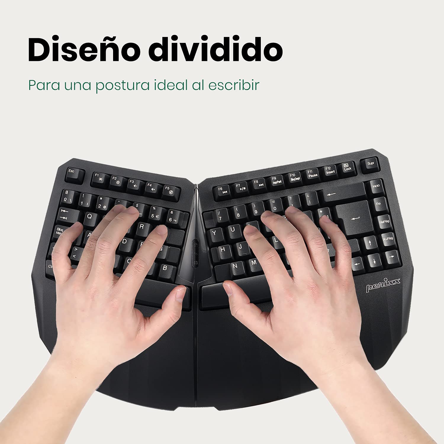 Perixx PERIBOARD-613B Mini tastiera ergonomica wireless con doppia modalità 2.4G e Bluetooth, compatibile con Windows 10 e Mac OS X System, Nero, Layout spagnolo