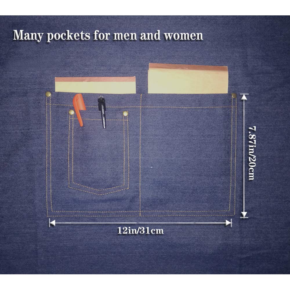 xinding Delantales para mujer, delantales de cocina de mezclilla, delantales ajustables con múltiples bolsillos para hombres y mujeres, delantales de chef unisex lavables a máquina para manualidades