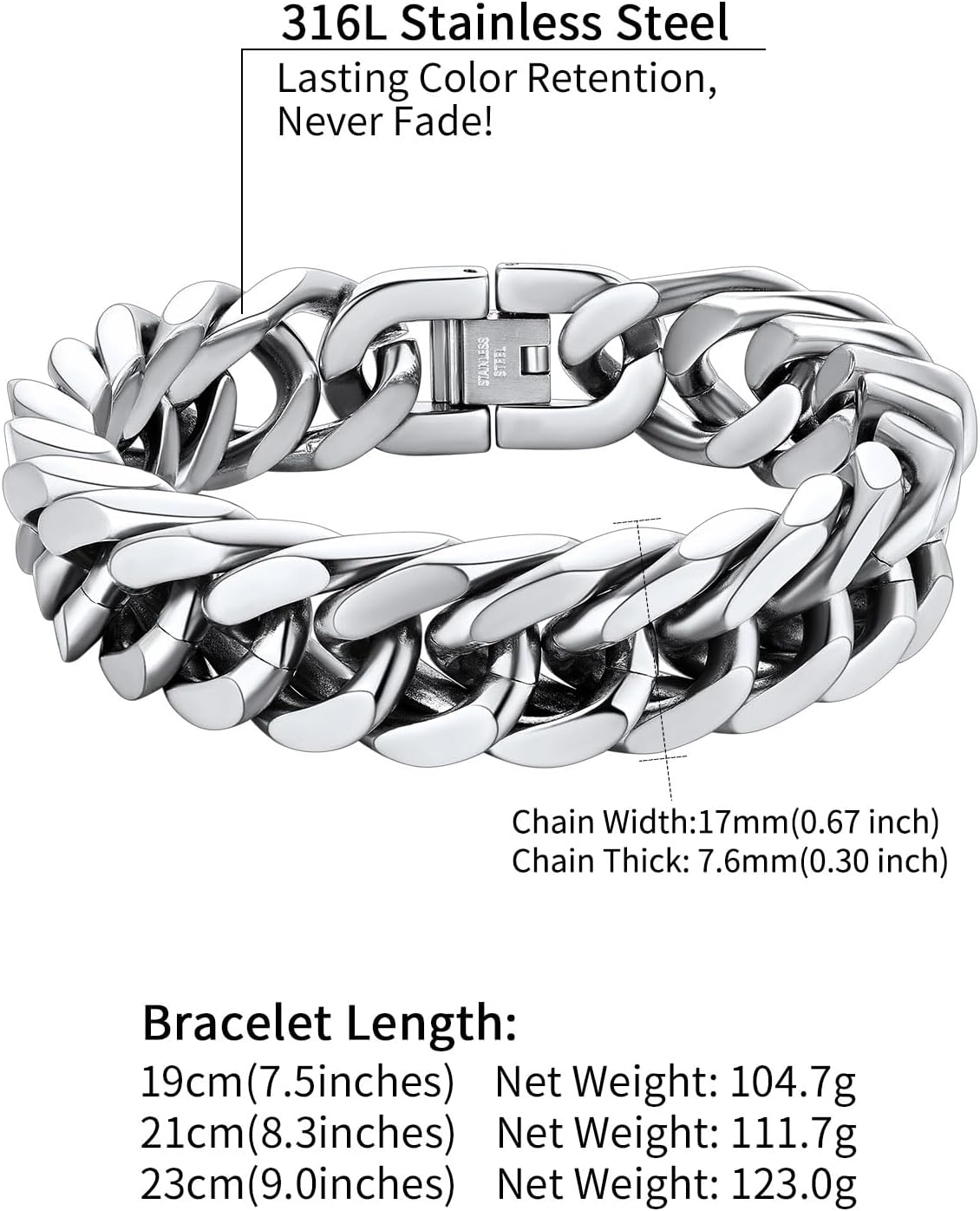 ChainsHouse Stainless Steel Cuban Link Bracelet, 8mm/12mm/17mm Width, 7.5"/8.3"/9", 18K Gold Plated Chain Wrist Bracelets for Men Women, Send Gift Box - Image 6