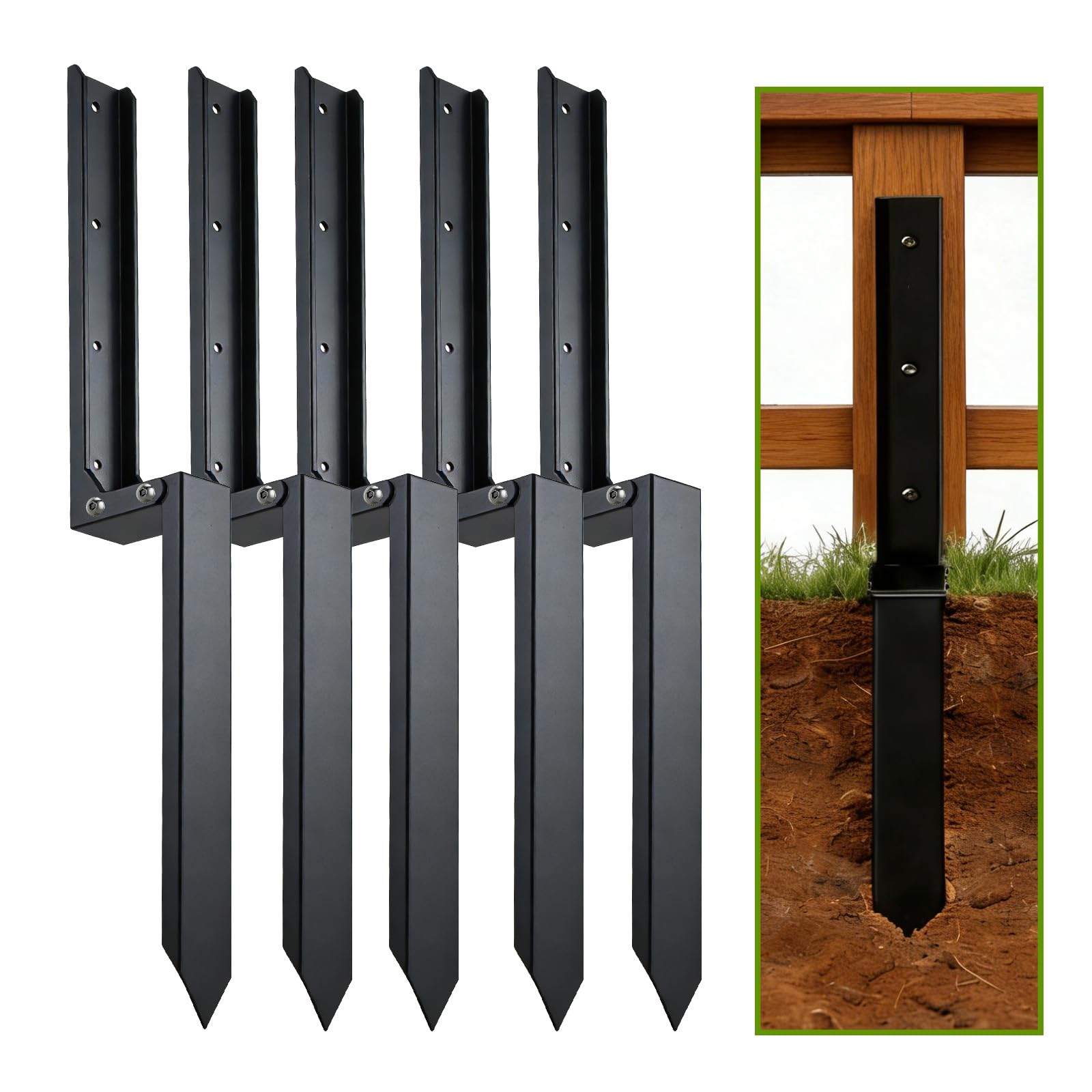 Photo 1 of 5PCS Fence Post Repair Kit, Heavy Duty Fence Posts Repair Stakes for Fix Wooden Broken Posts, Repair Tilted