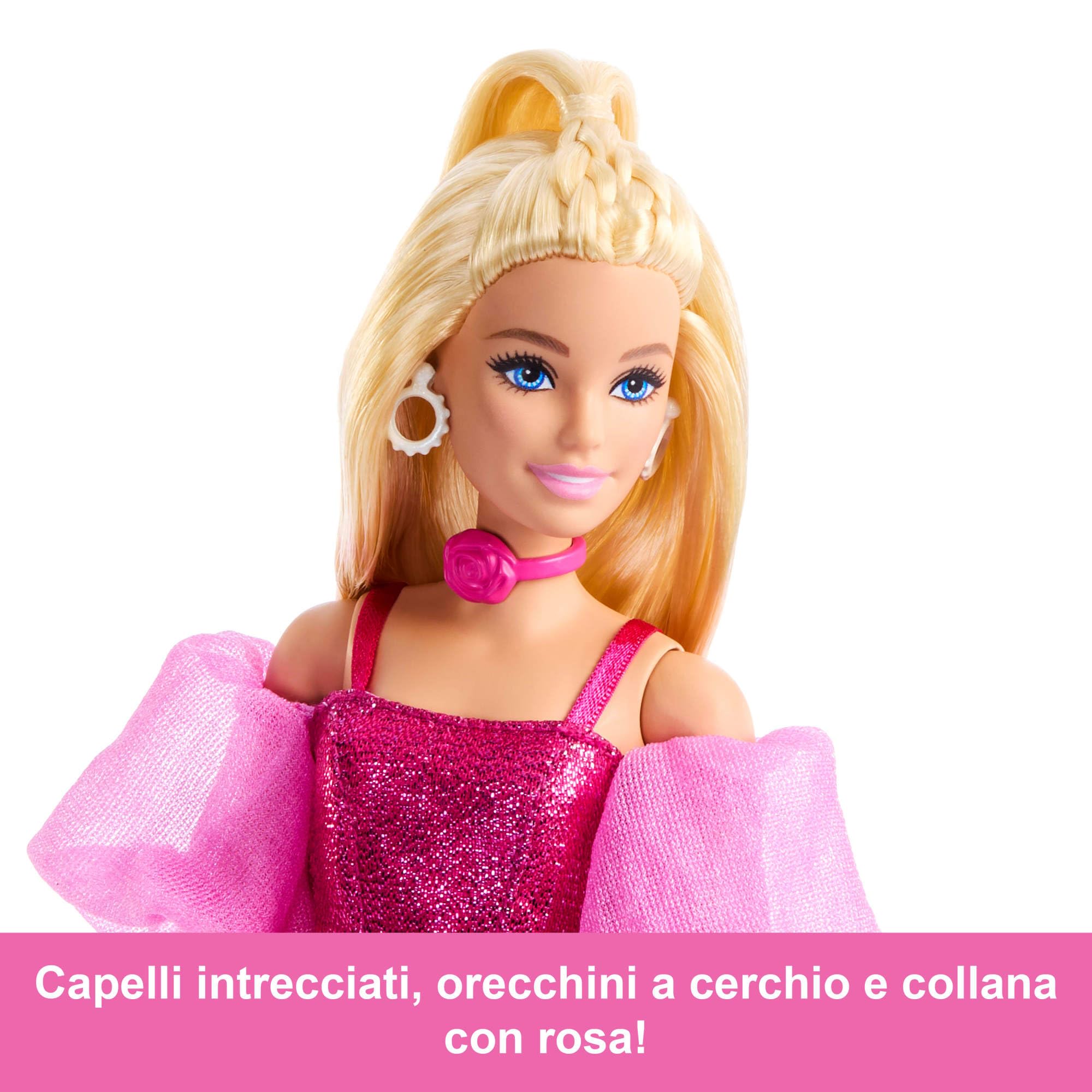 Barbie - Deluxe Style n. 5, bambola con abito rosa metallizzato e capelli biondi, top a corsetto scintillante e pantaloni lucidi, accessori inclusi, giocattolo per bambini, 4+ anni, JFP40
