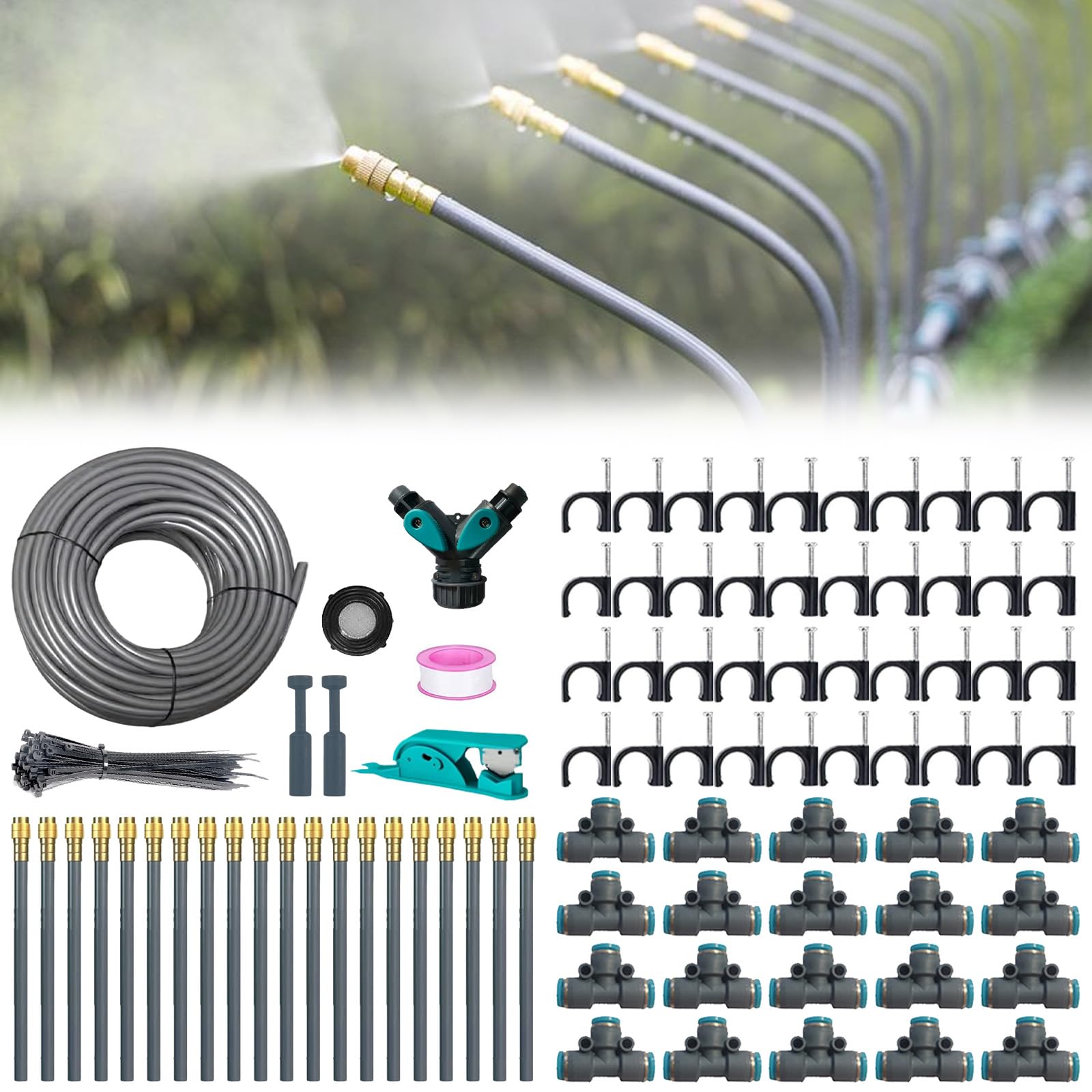 Kit de Sistema de Riego por Goteo Ajustable de 360°,127 Piezas Sistema de Riego Jardín 30M,Kit Nebulizador Jardín,Sistema de Refrigeración,para Jardines,Cama de Flores y Plantas,Riego