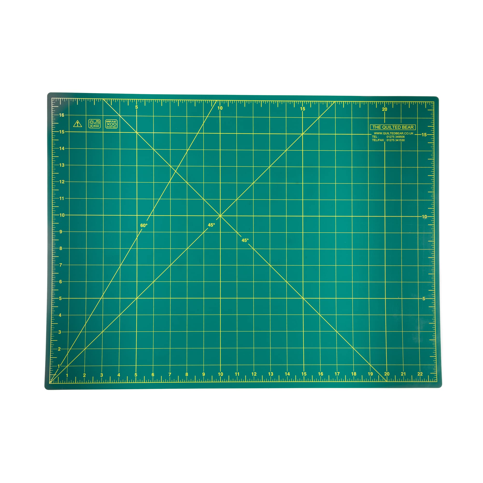 The Quilted Bear Cutting Mats - Sewing & Quilting Self Healing Cutting Mat 18" x 24" (A2) with 60 & 45 Degree Angle Markings (Green)