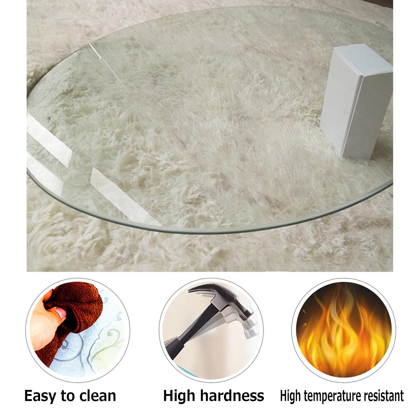 Glasplatte Rund Ø 35 58 68 100cm Outdoor Patio Tischplatte, Transparentes Flachglas, 8mm Dickes Gehärtetes Glass Scheibe, Robust Und Stabil, Sicherheitsglas Glaspatte Für Couchtisch/Esstisch(35cm)