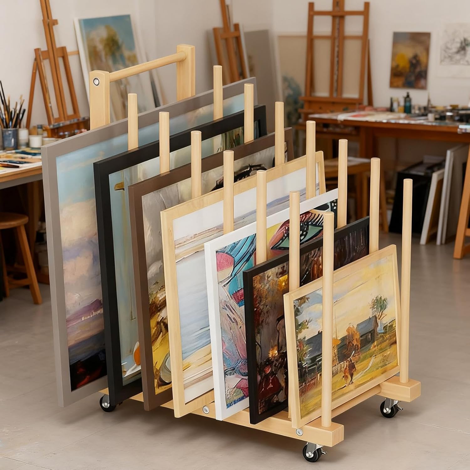 大型壁掛けアート収納ラック - アートキャンバス収納および乾燥ラック、木製スタンド省スペースホルダー |絵画収納ラックアートワークポ