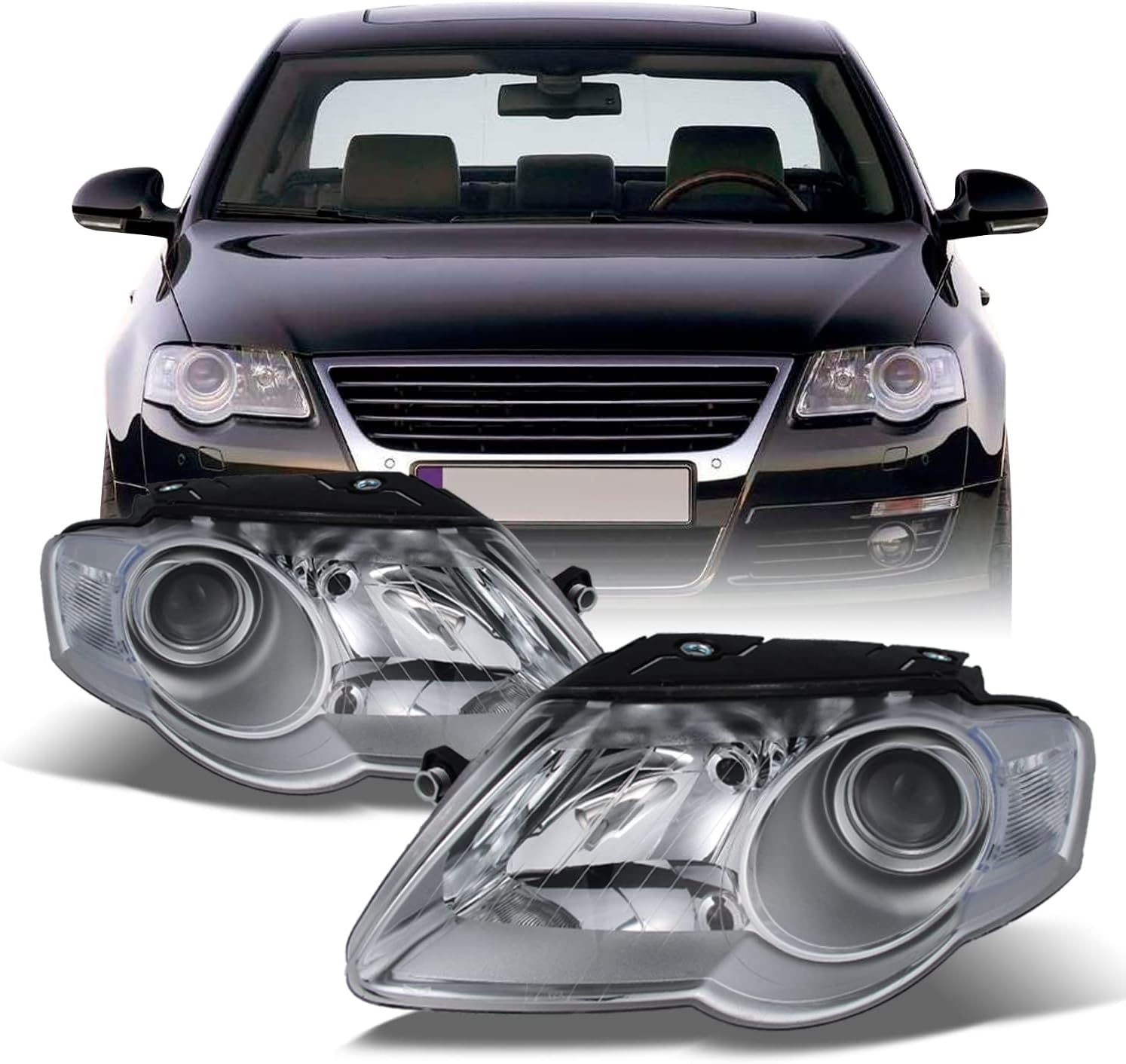 AKKON - Fits 2006-2010 VW Passat Model Projector Headlights Left Driver + Right Passenger Head Lamp Pair Set